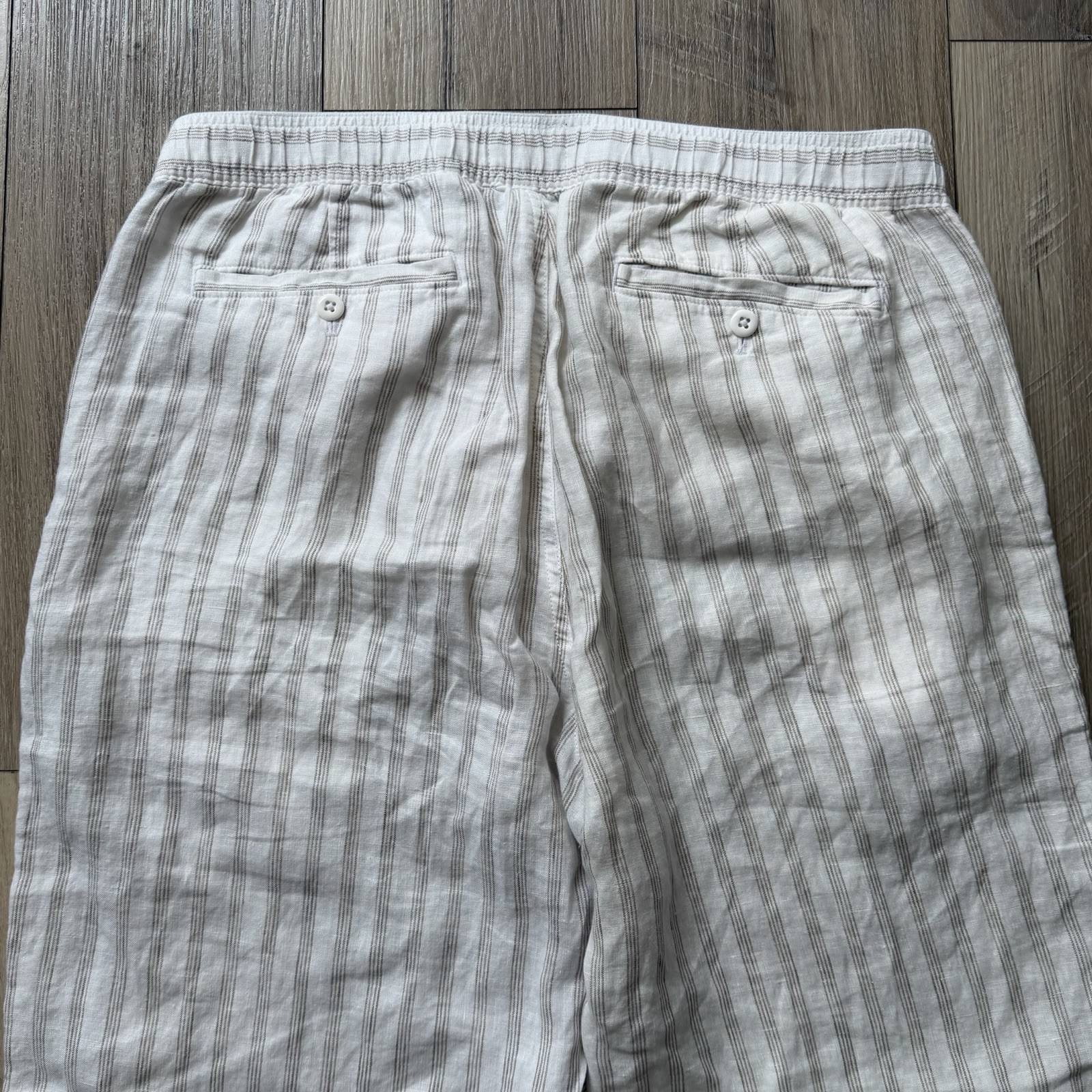 TODD SNYDER Relaxed 100% Linen Leisure Pants in White Striped Pleated L $198