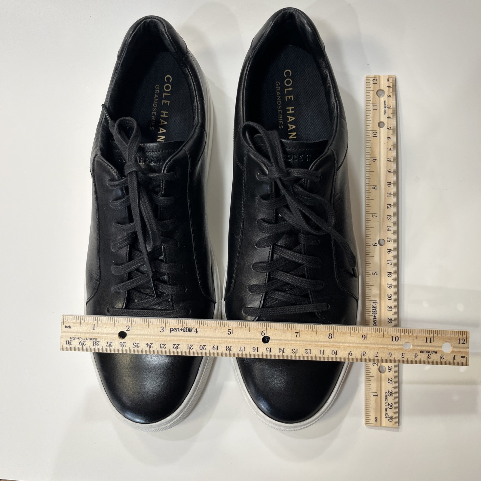 Cole Haan Men’s Leather Lace-Up Casual Sneakers Black/White, US 13 M
