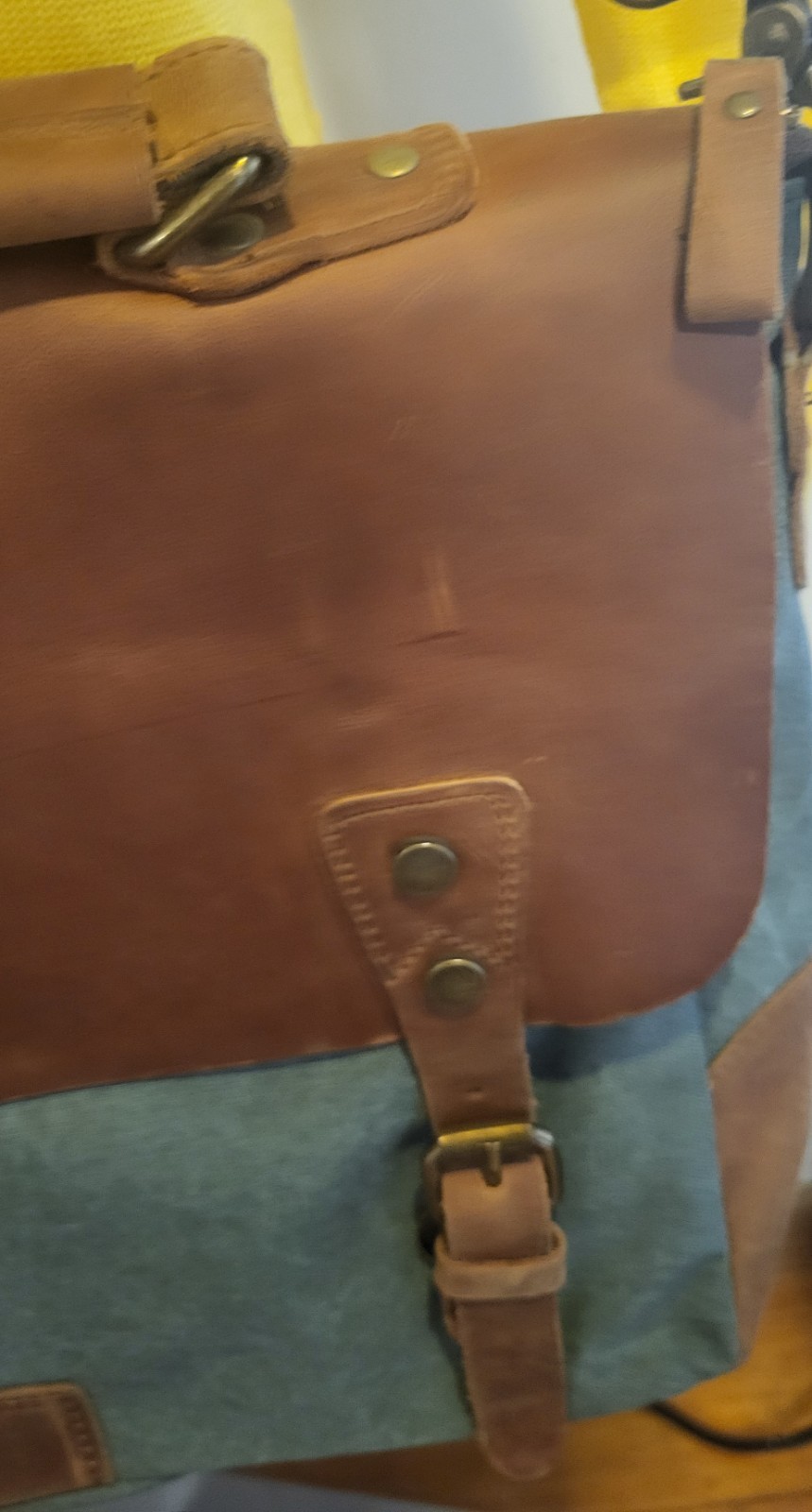 Ecosusi Green Canvas Brown Leather Messenger Bag Laptop