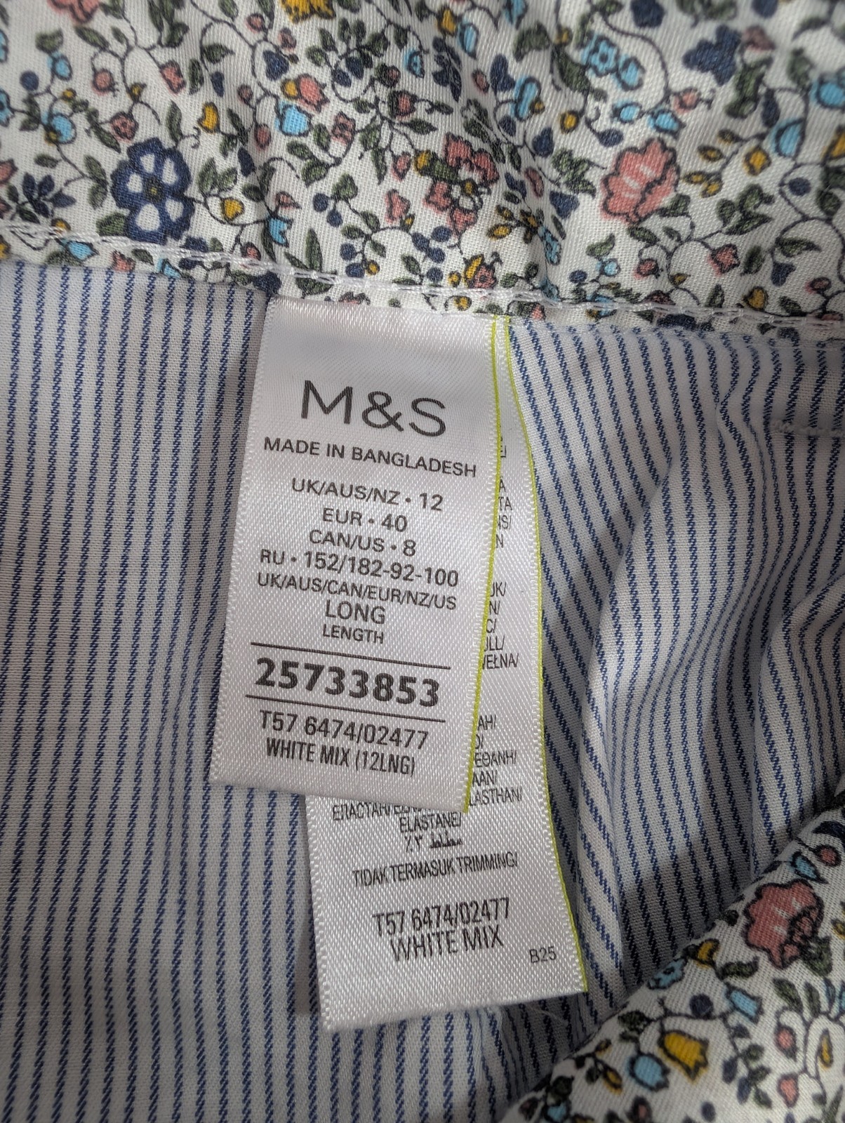 Marks & Spencer Blue & White Striped Tapered Cotton Summer Chino Trousers UK 12