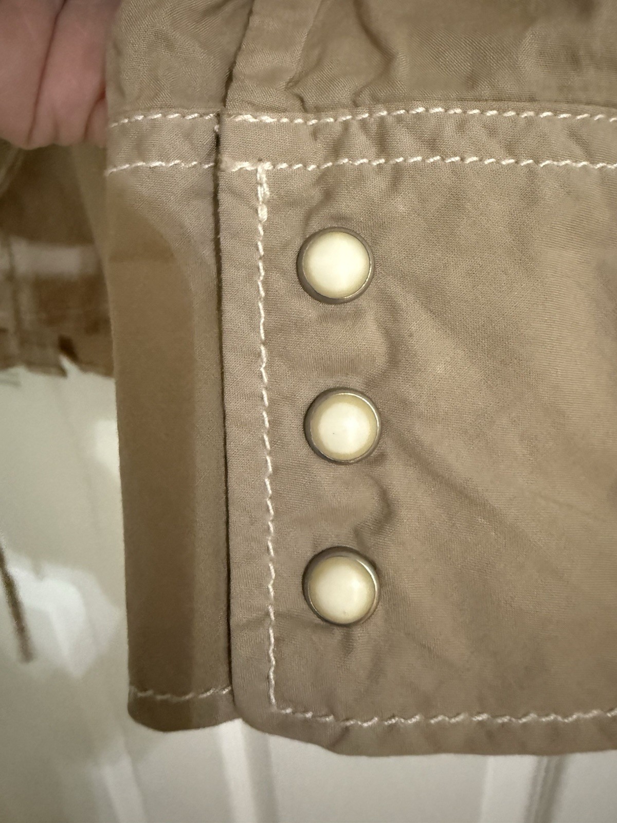 Ryan Michael Shirt Womens L Stone Western Pearl Snap Corset Lace Up Back