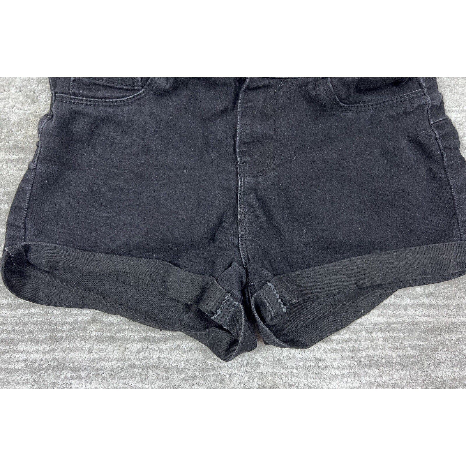 Blue Savvy Denim Shorts Womens 5/27 Black High Rise Triple Button Cuffed Stretch