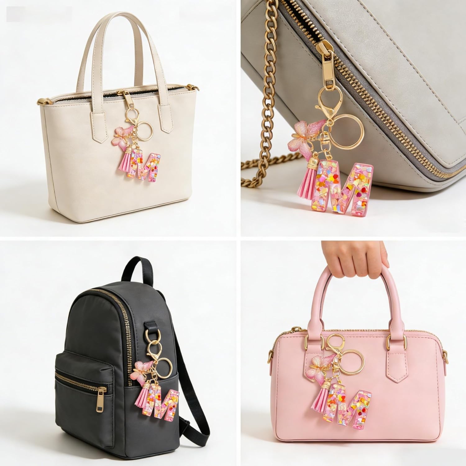 Butterfly Pink Bag Charm Keychain for Purse Handbag Women Gift Purse Accessory