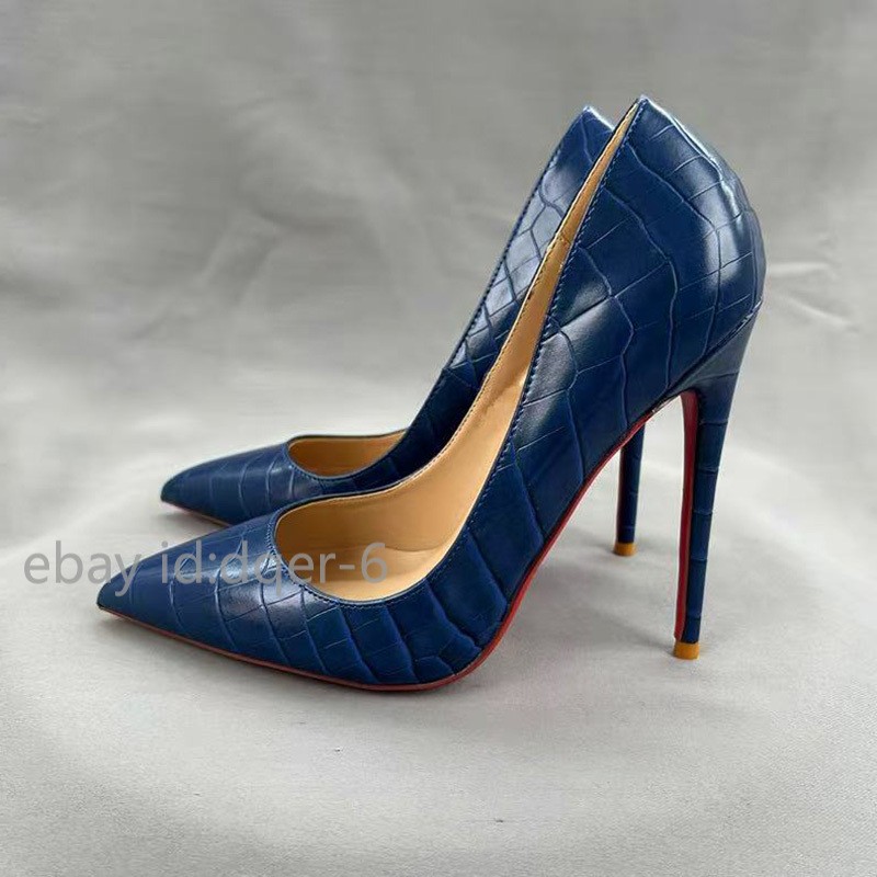 12cm High Heels Crocodile-Embossed Pointed-Toe Pumps Women Pointy Toe Elegant