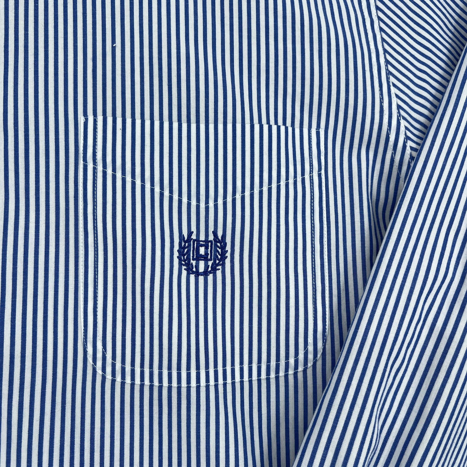 Chaps Button Down Shirt Mens XL Blue Striped Long Sleeve Embroidered Pocket