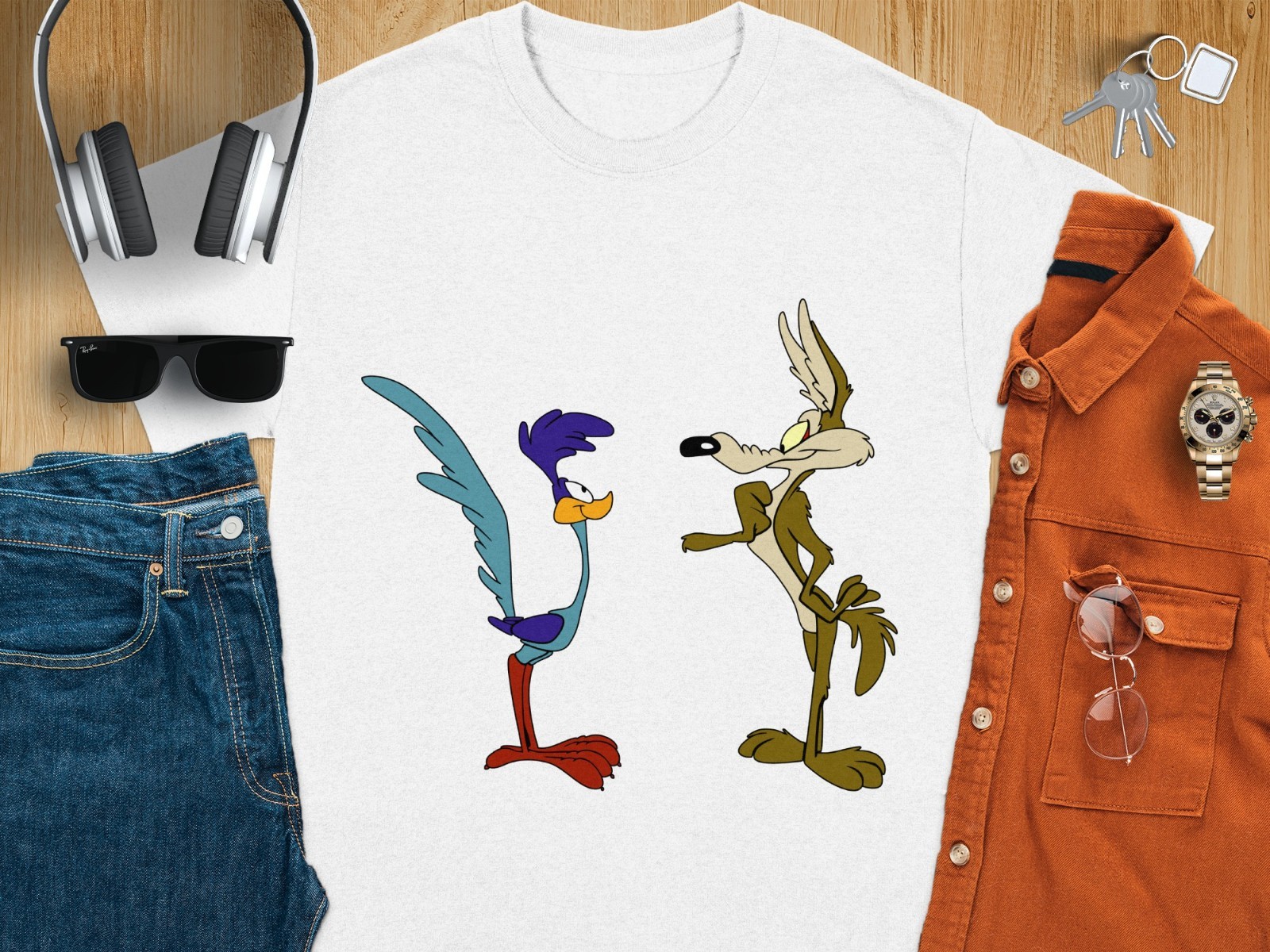 Wile E Coyote and Road Runner T-Shirt Cartoon Character Tee USA Size S to 3XL