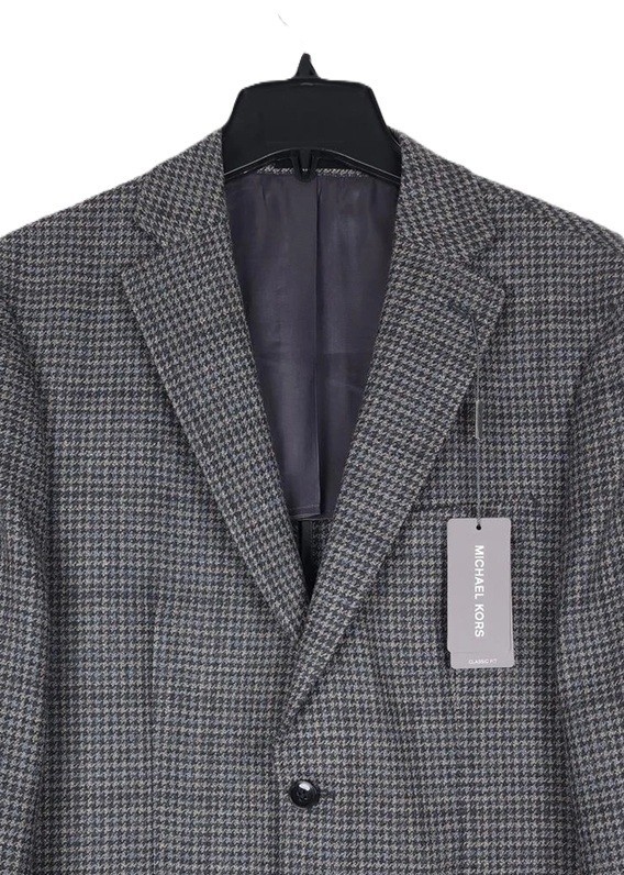 Michael Kors Mens Classic Fit Sport Coat 38R Grey Tan Houndstooth Wool Blend NWT