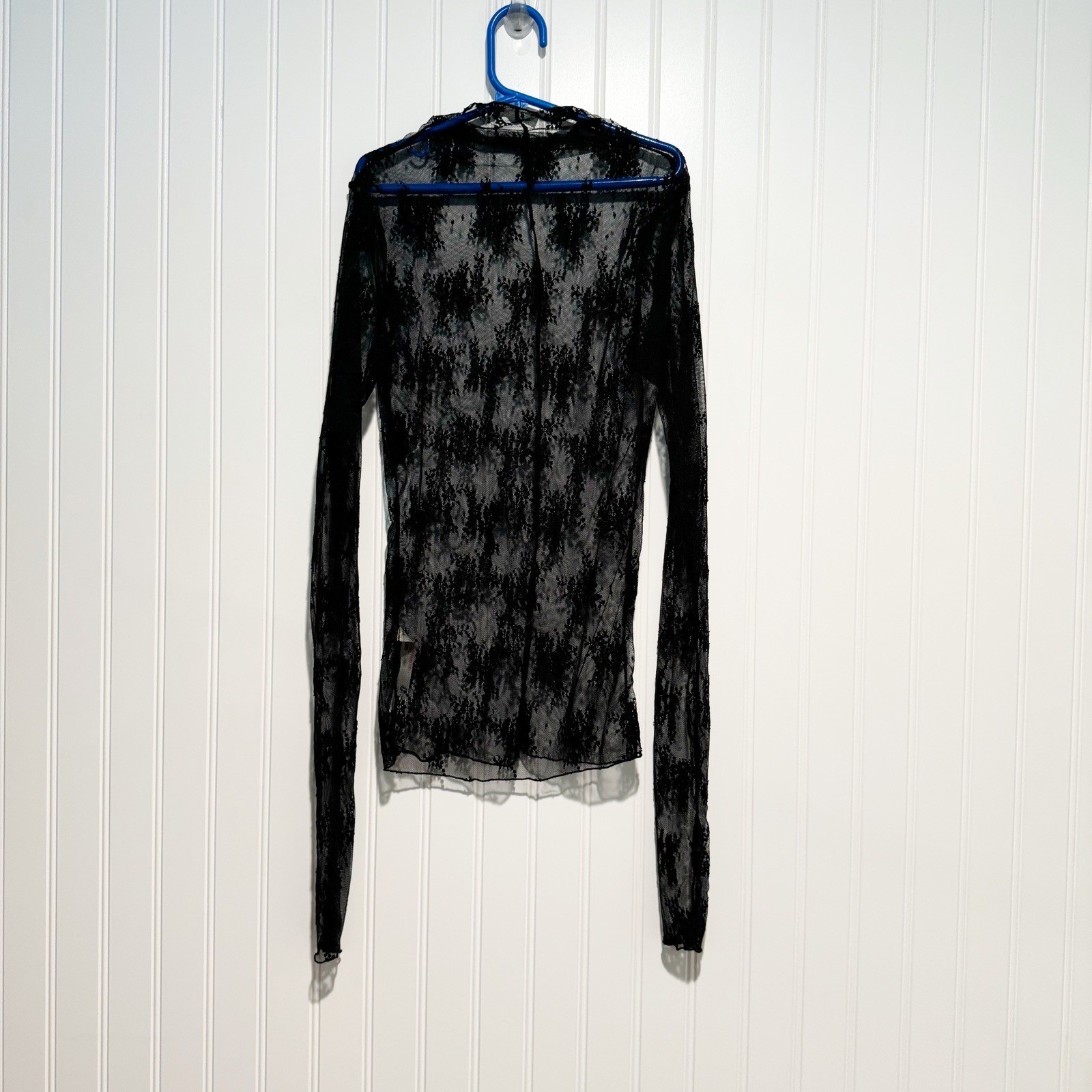 Intimately Free People Black Sheer Lace Lady Lux Long Levee Top Size XS