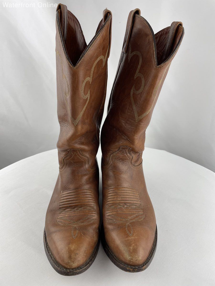 J. Chisholm Brown Leather Cowboy Western Boots Men’s 9D USA
