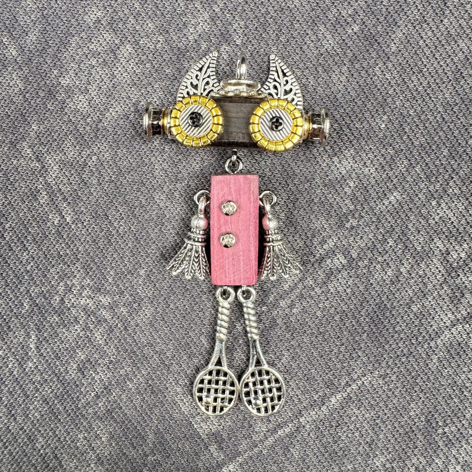 Cute Weird Punk Wooden&Alloy Robot Keychain – Steampunk Handmade Key Ring Charms