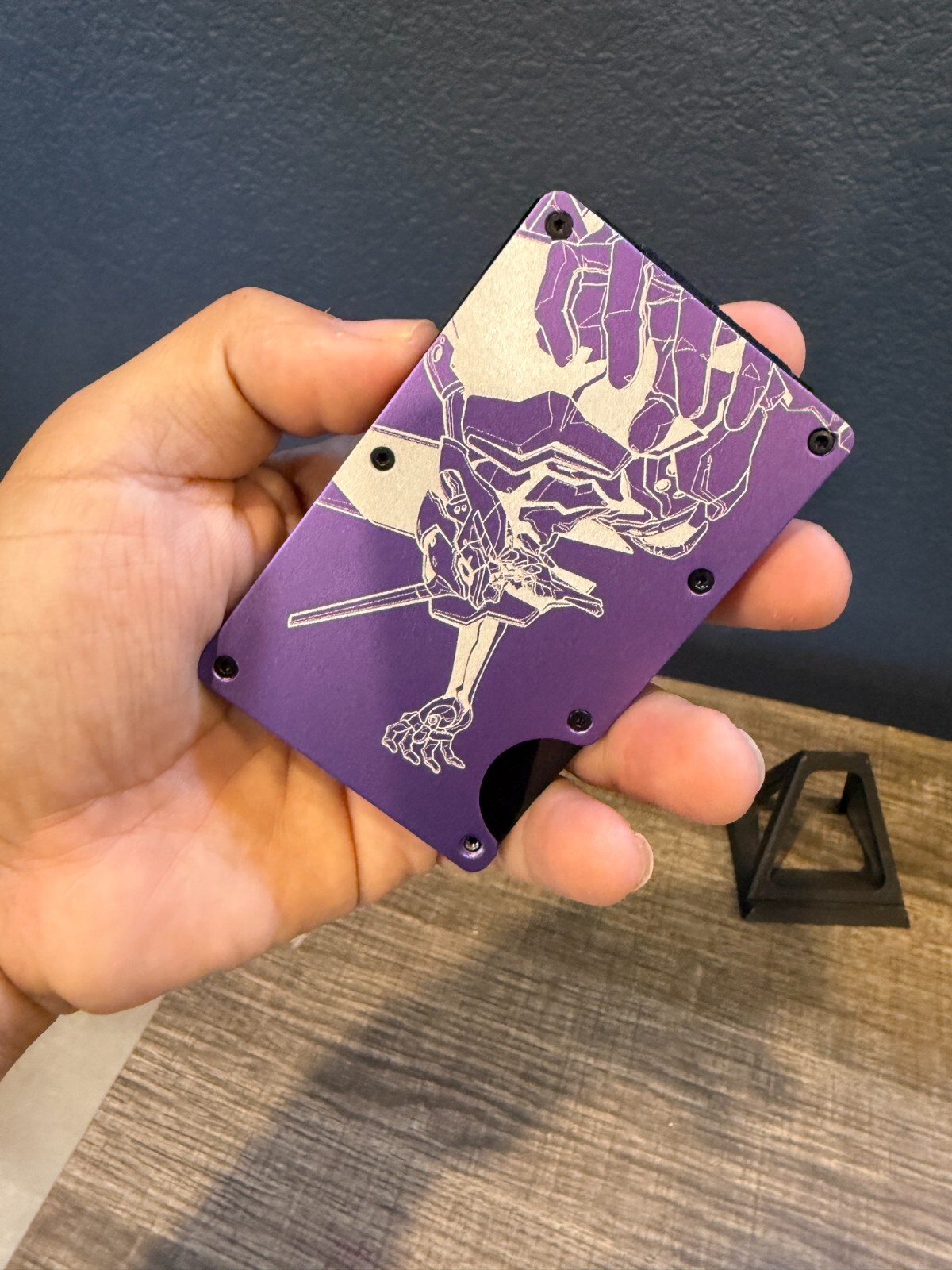 Evangelion EVA 01 Mecha Custom Engraved RFID EDC Slim Metal Aluminum Wallet