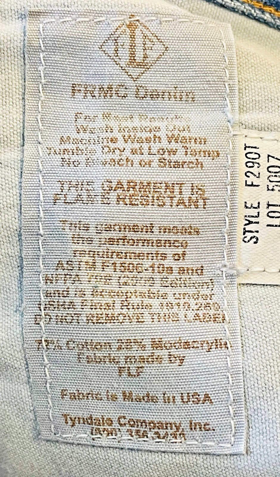 Tyndale FRMC Jeans Mens 36×32 Flame Resistant Workwear Blue Denim Pants F290T