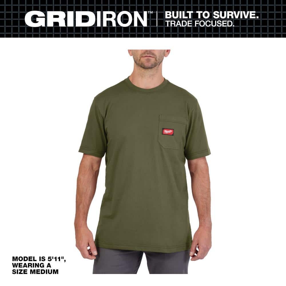 Milwaukee Men’s Medium Green GRIDIRON Cotton/Polyester Pocket T-Shirt