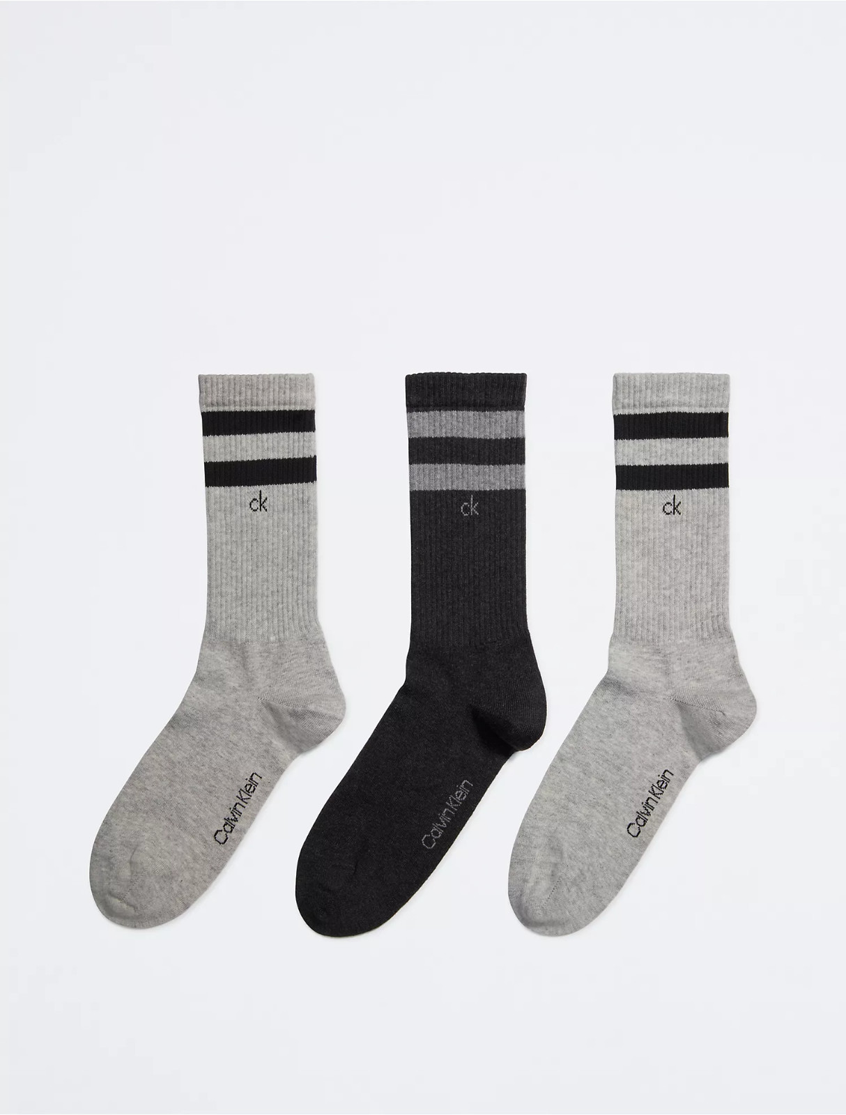 Calvin Klein Double Stripe 3-Pack Crew Socks – 3 Colors ( White, Black, Grey )