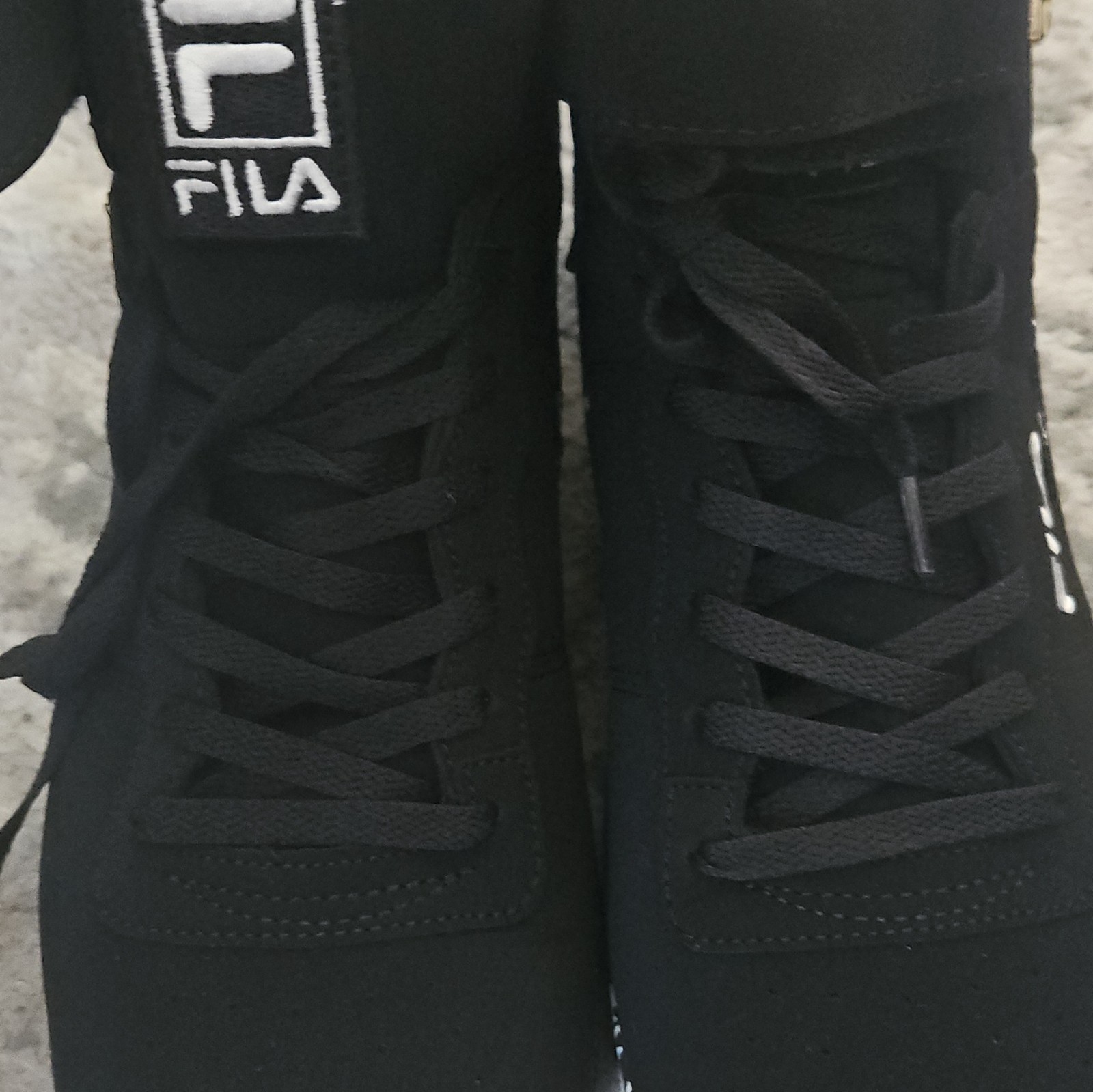 FILA High Top Lace-Up Hook & Loop Sneakers Black/White Marble 1FM01051-013