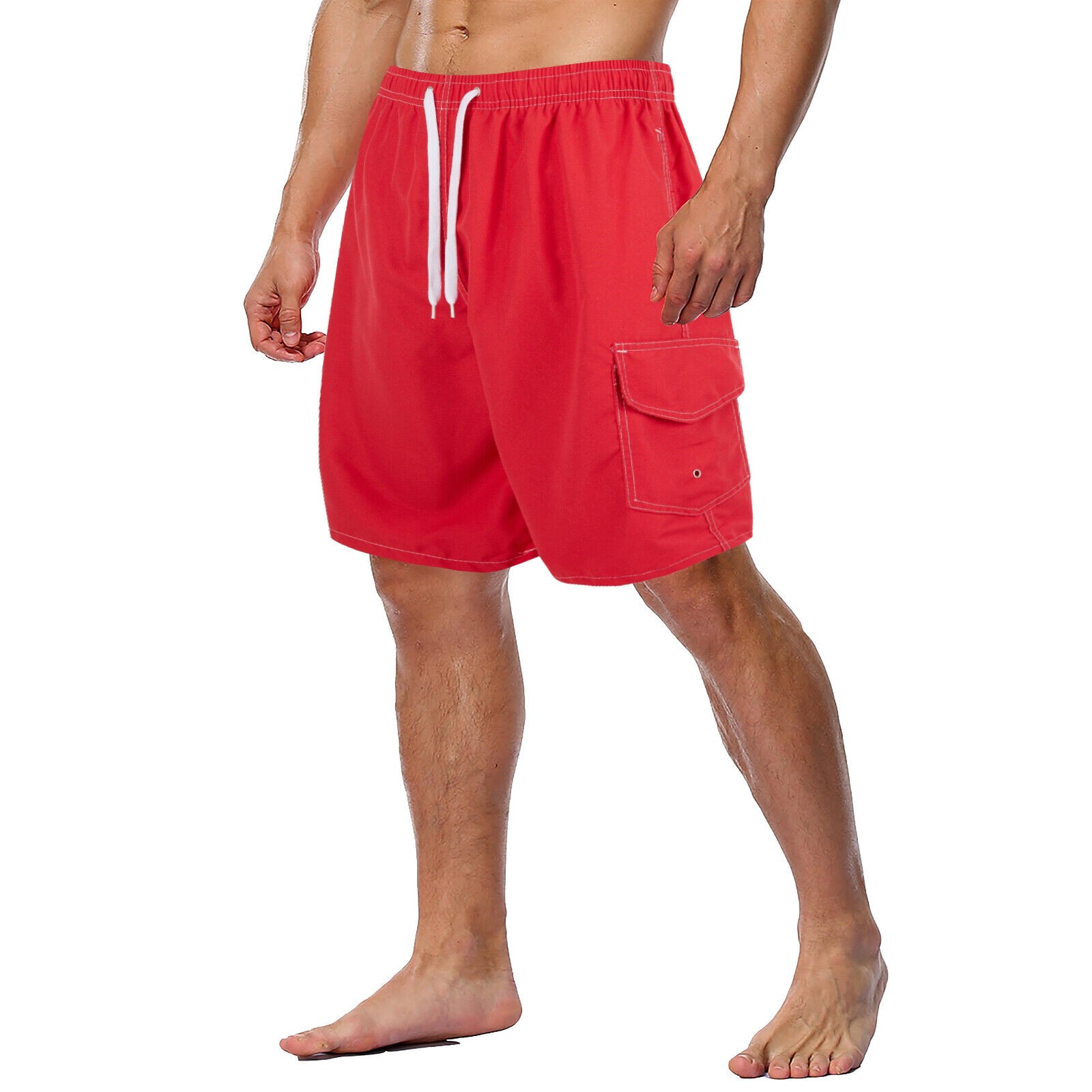 Men Swimming Shorts, Solid Colors Swim Trunks, Cargo Pocket Bathing Suit For Men