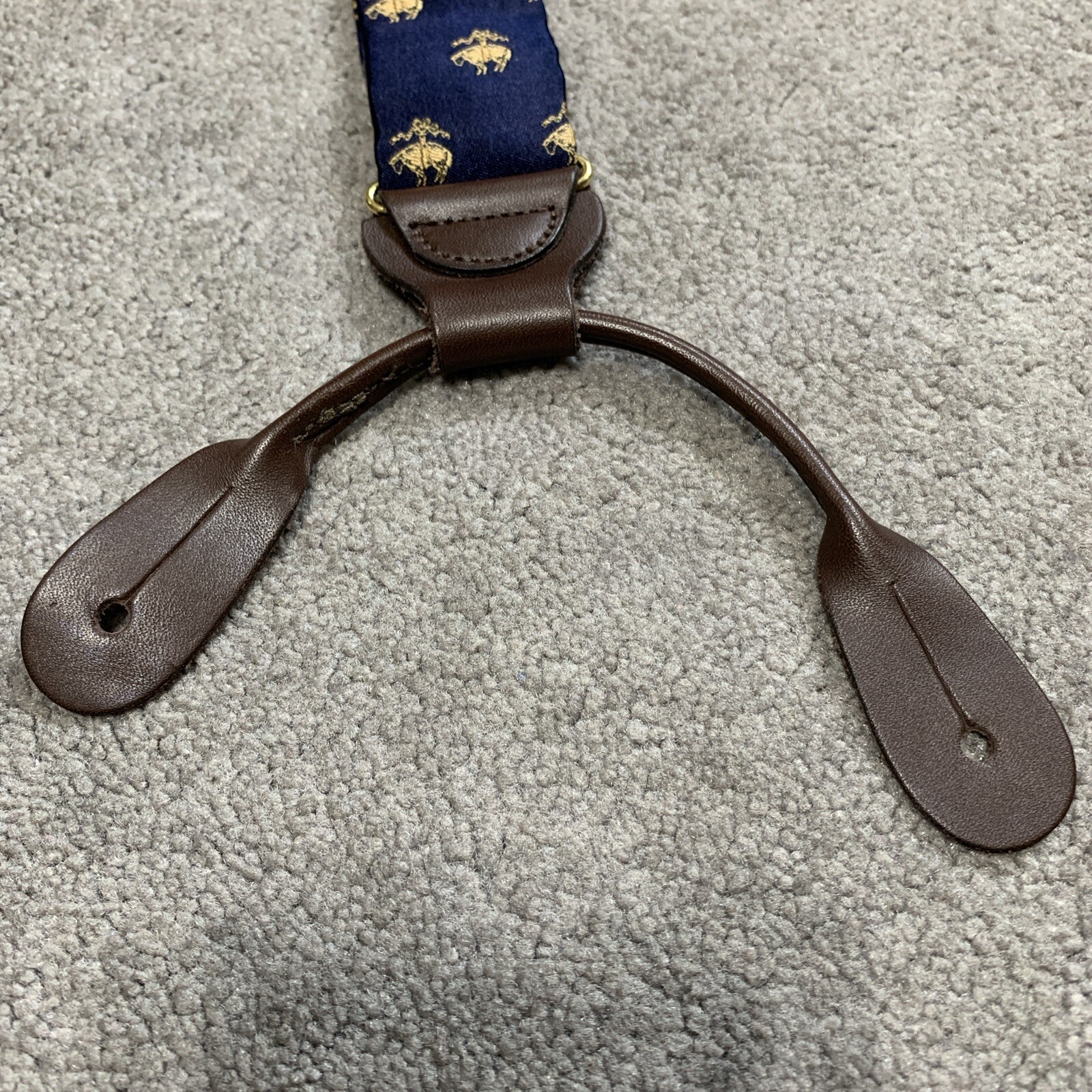 Brooks Brothers Silk Suspenders Navy Blue with Golden Fleece Sheep Silk Leather