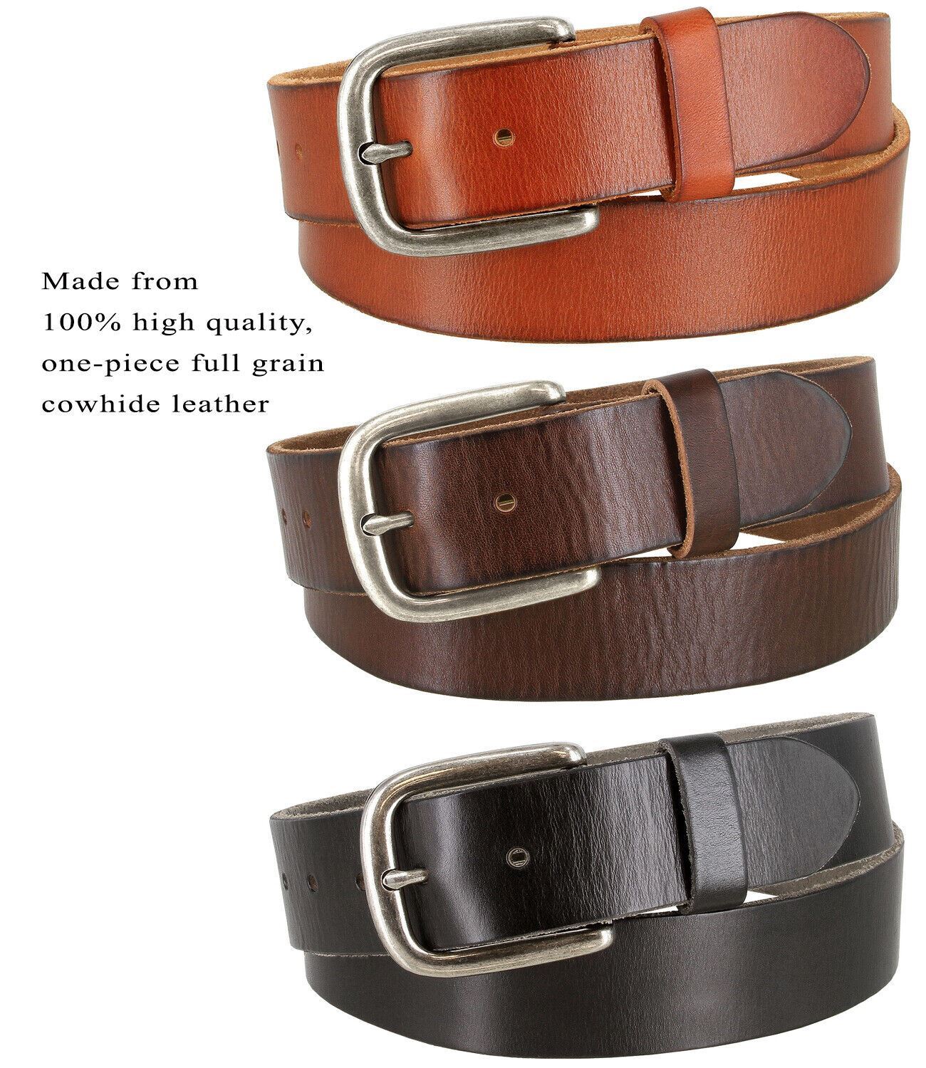 Men’s Casual Belt Full Grain Leather Classic Jean Belt 1-1/2″ (38mm) Wide