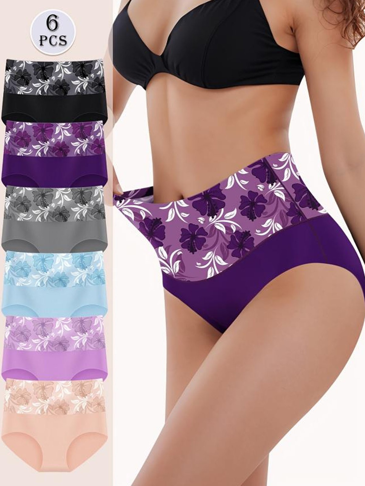 6 Pack Women Underwear Panties Multi Color Pant Set High Waist Women’s Panties