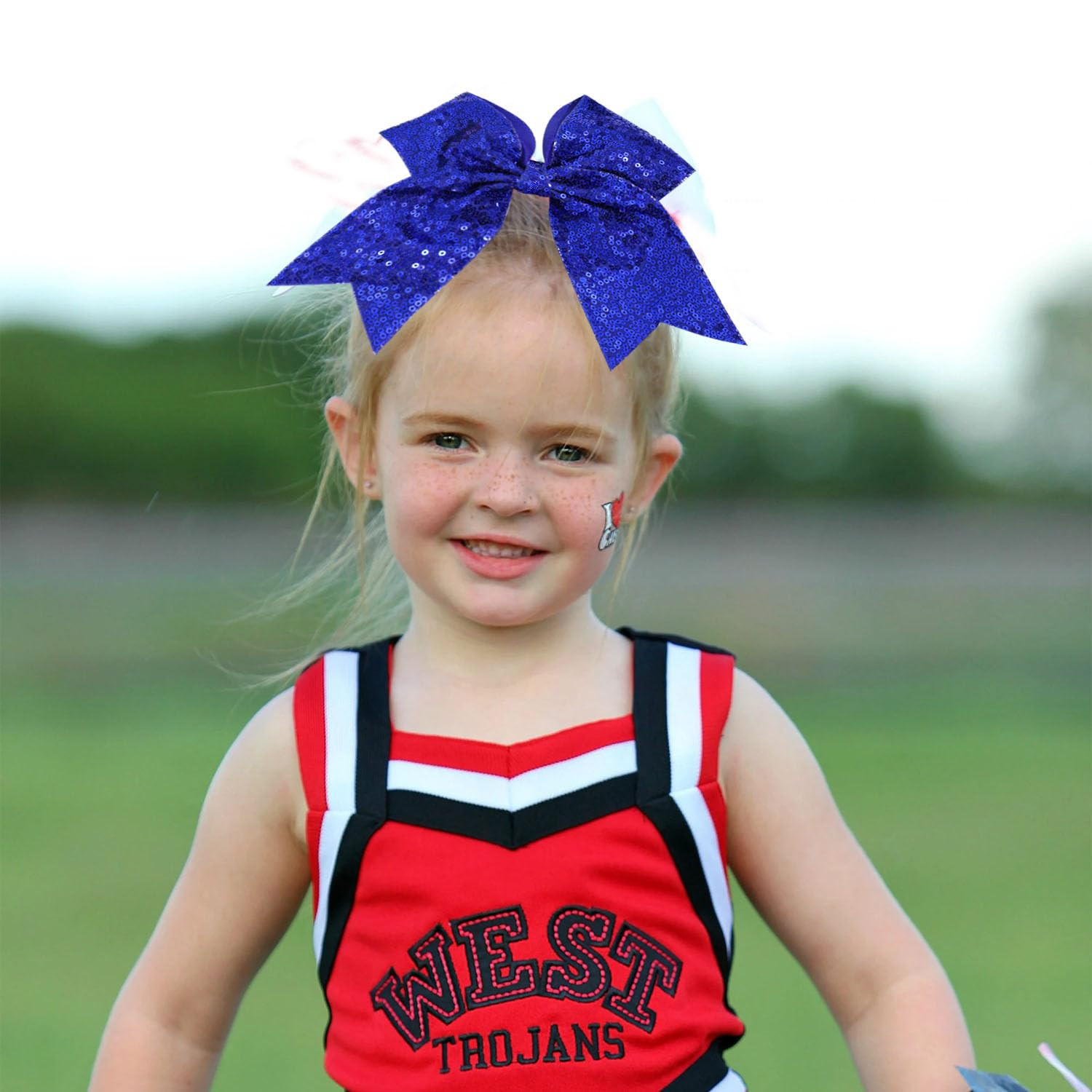 1 Pcs 8″ Large Sequin Cheer Bows Clips, Cheerleading Glitter Hair Bow with Allig