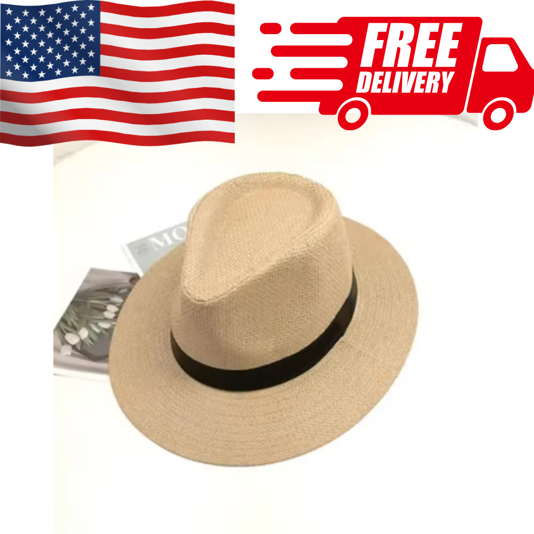 Unisex Panama Straw Hats for Women Men Summer Outdoor Beach Sun Hat Wide Brim Fo