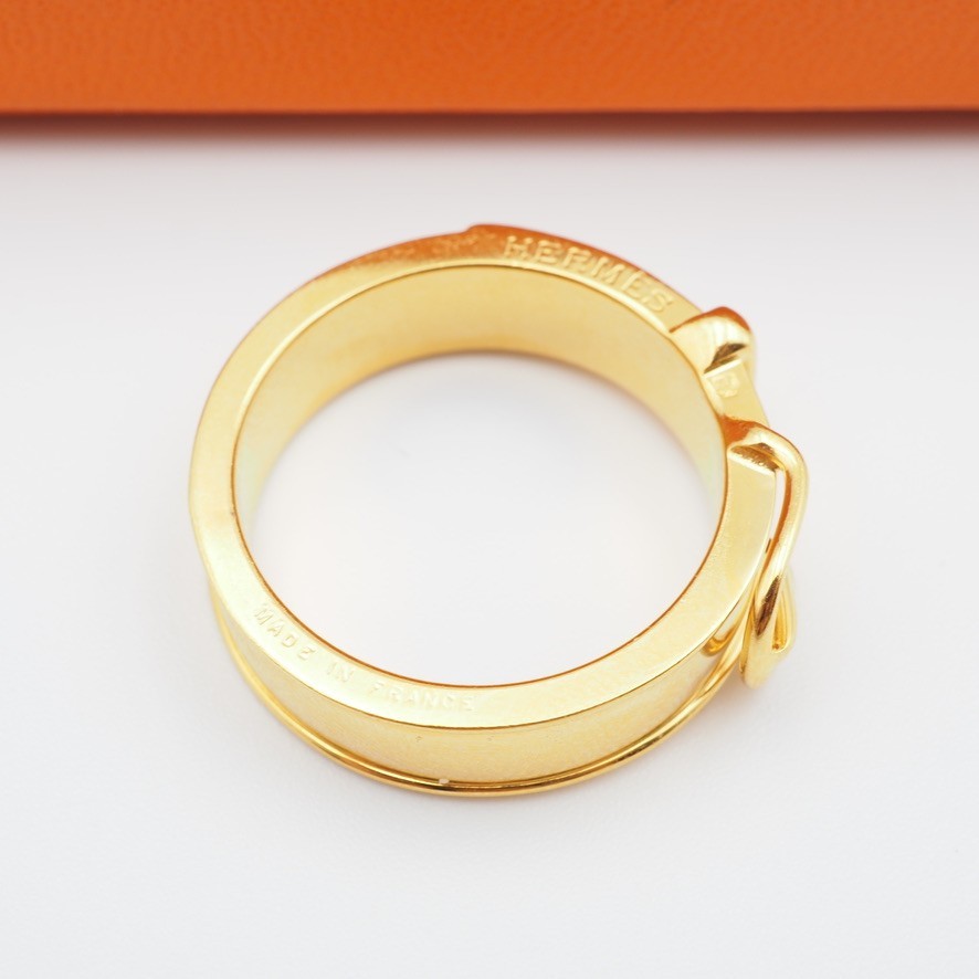 [EXC] HERMES Scarf Ring Belt Motif Design Gold Plating Japan w/Box