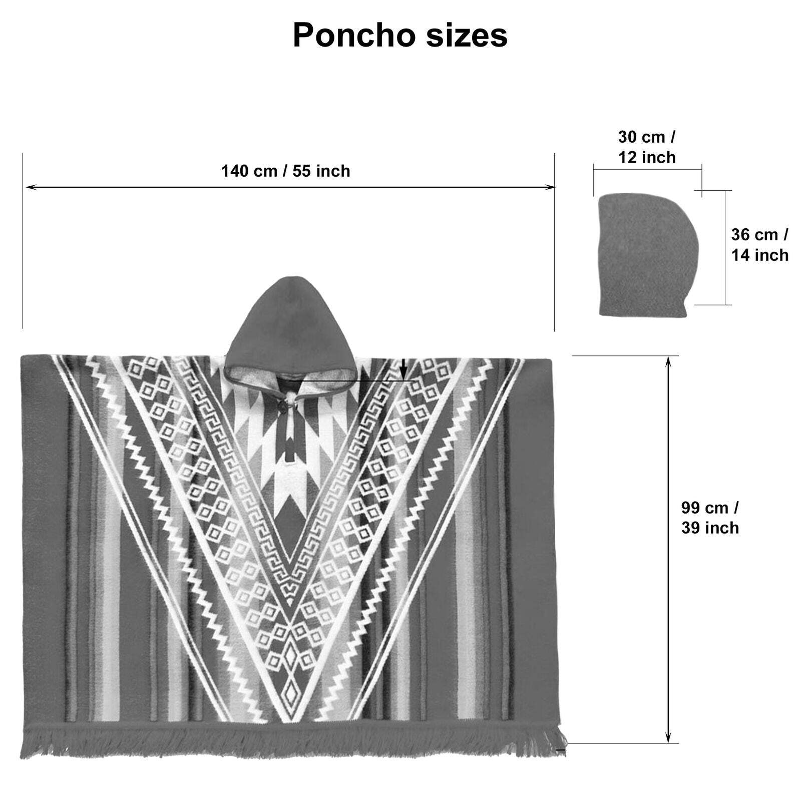 Alpaca wool Hooded Poncho Unisex Aztec pattern all seasons boho hippie XXL BROWN