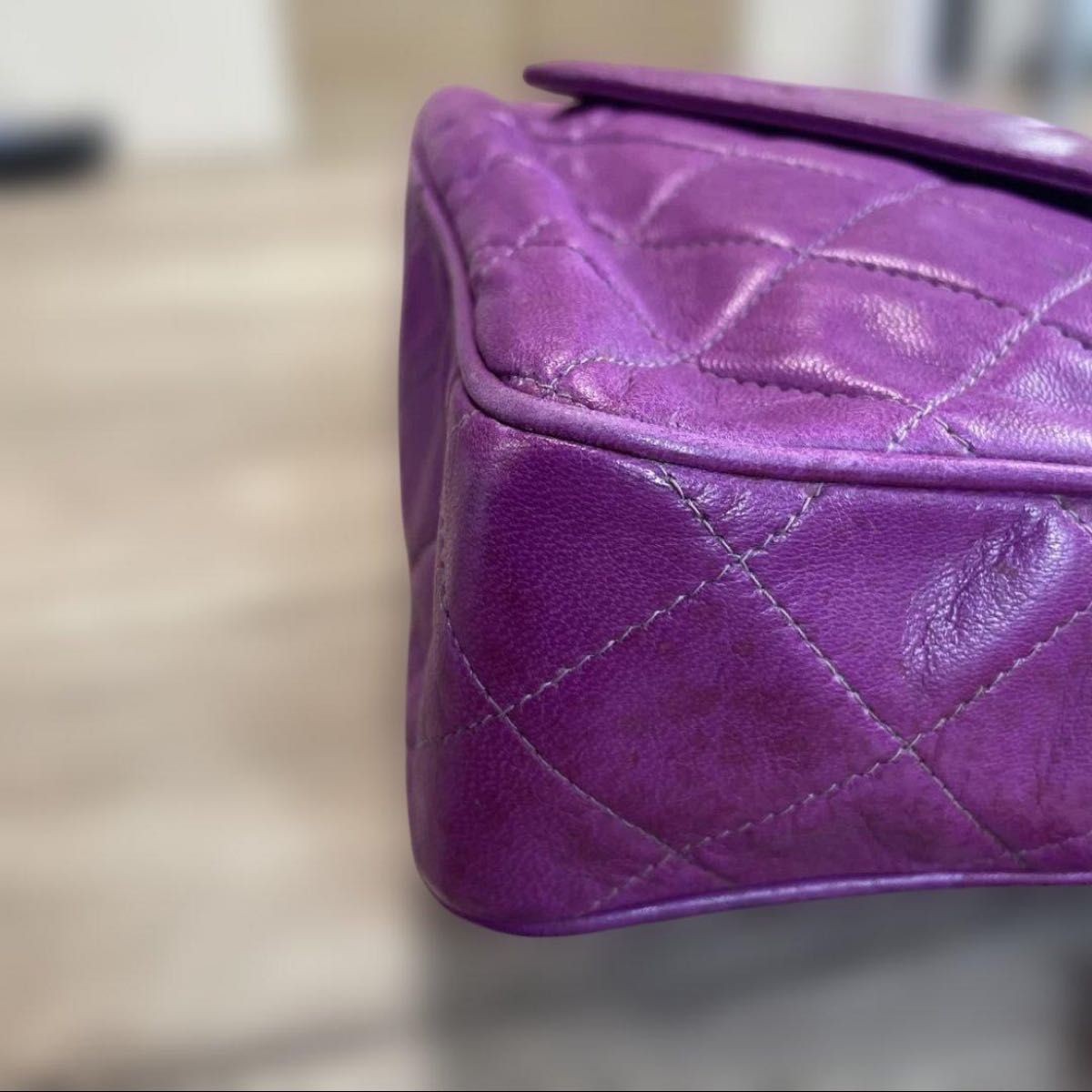 CHANEL Vintage Purple Lambskin Matelasse Tassel Chain Shoulder Bag