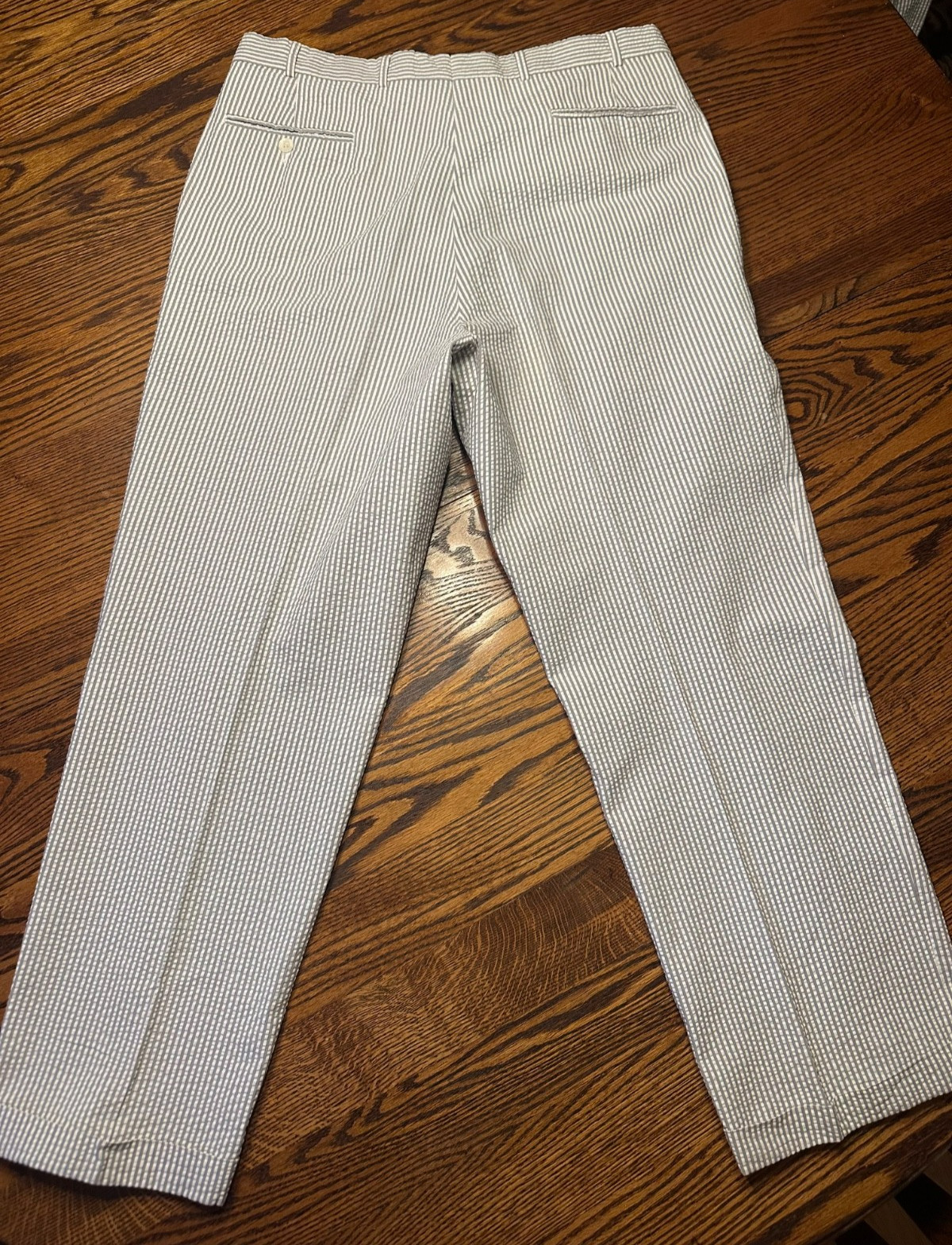 Brooks Brothers Seersucker Suit 42R 36×29 Gray White Stripe Cotton Pleated Cuff