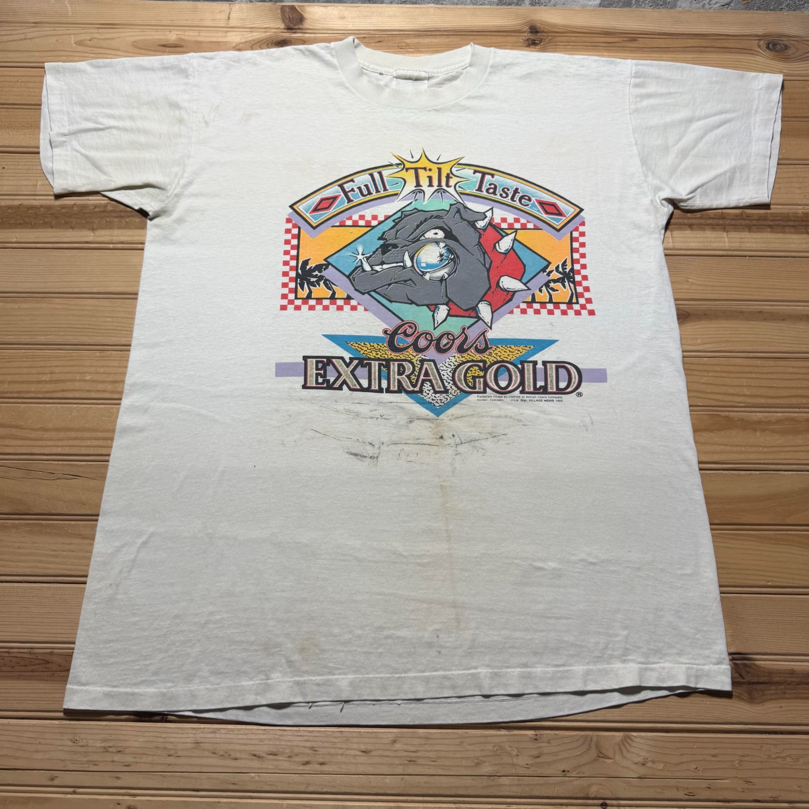 Vintage 1988 Coors Extra Gold Beer Bulldog Full Tilt Taste Promo T-Shirt – XL