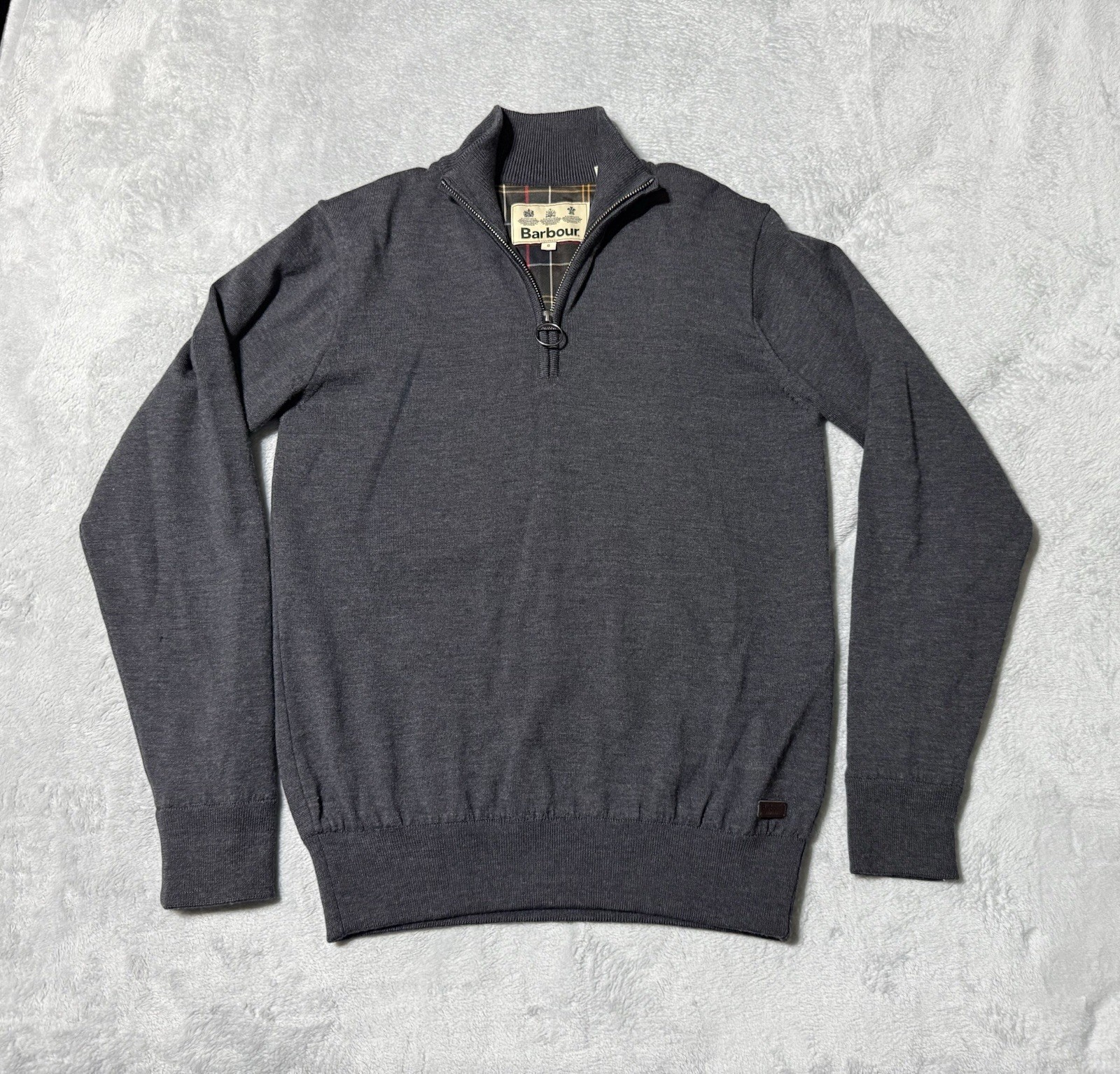 Barbour Storm Half Zip Lined Sweater Gray Mens Small Portugal 100% Wool