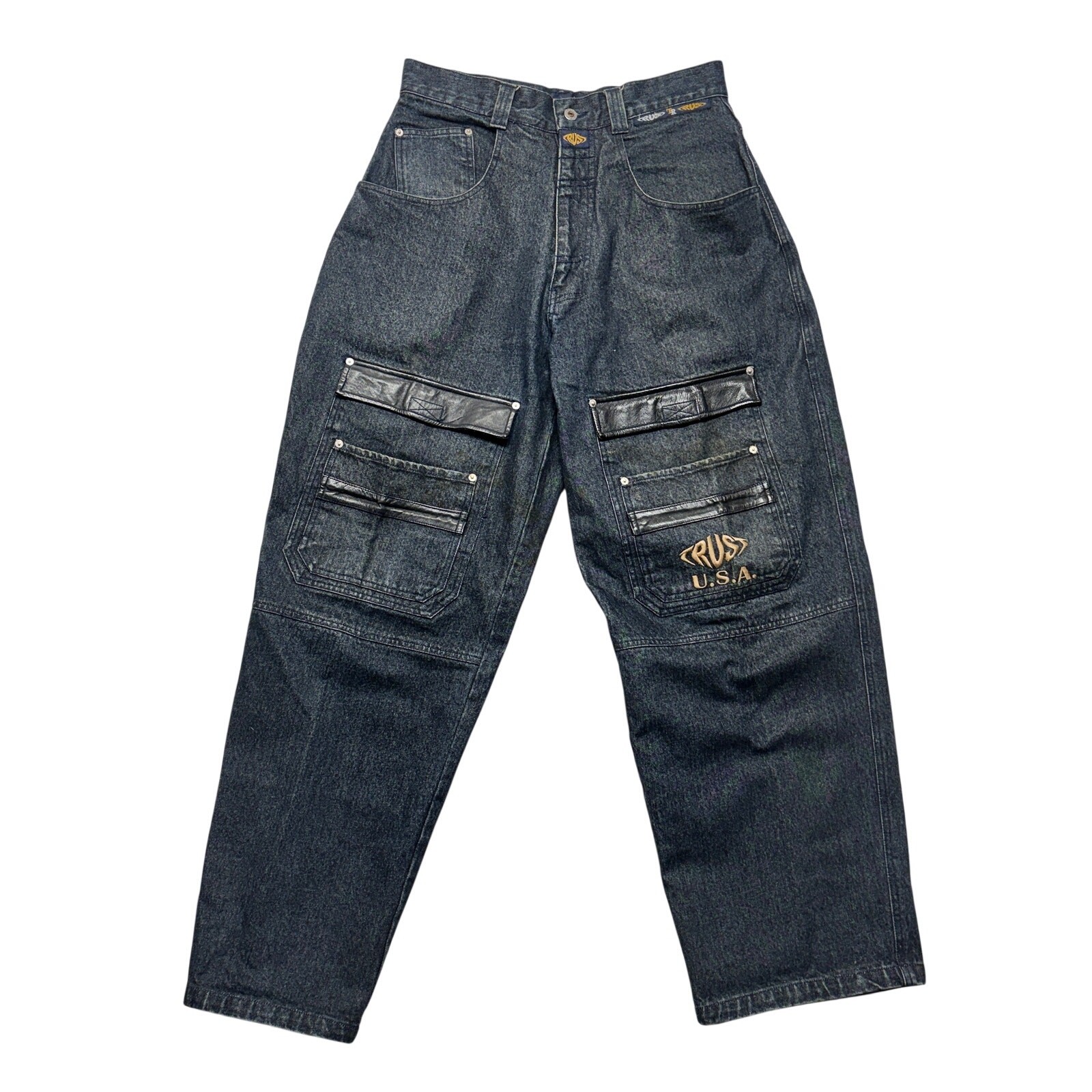 Vintage Trust USA Jeans 32×32 Leather Denim Cargo Baggy Hip Hop Streetwear 90s