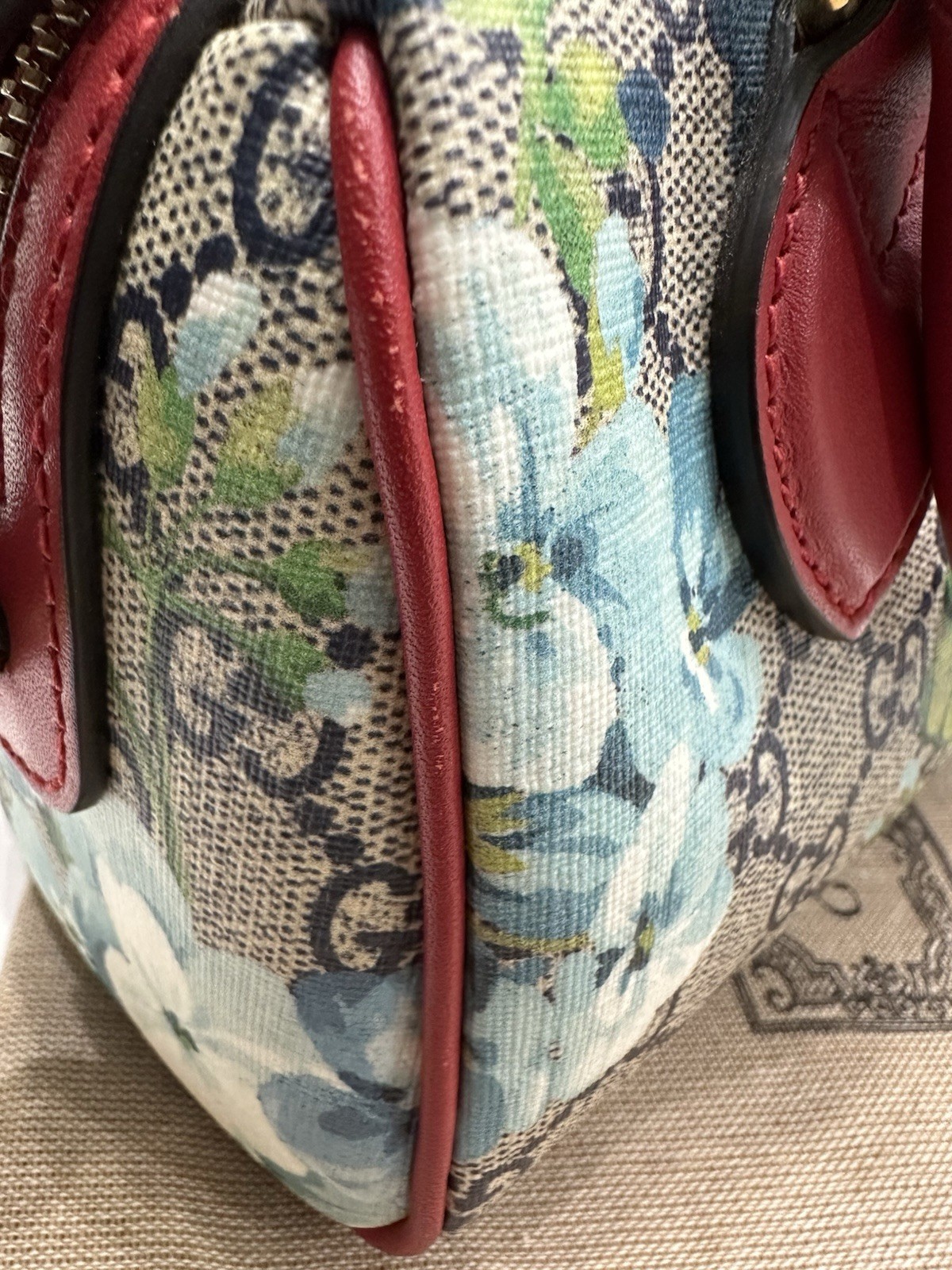 Authentic Gucci GG Supreme Monogram Blooms Mini Boston Bag Red Floral w/ Strap