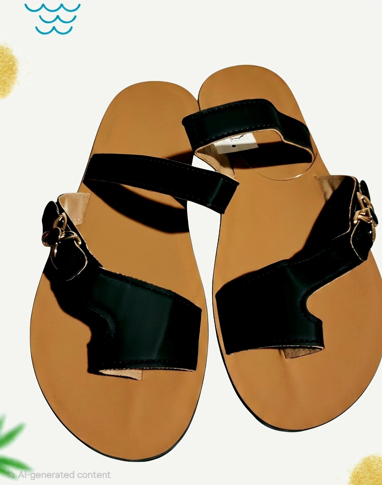 Toe Design Metal Buckle Black Sandals and Slippers (sz 8)