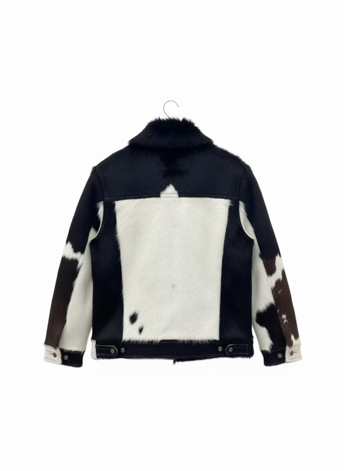 Handmade Black and White Cowhide Leather Jacket – Genuine Hair-On Hide Western S