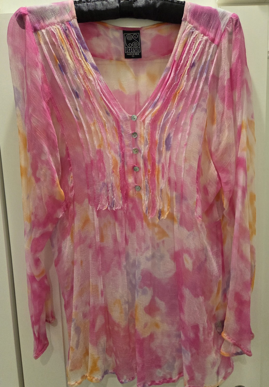 Casual Studio Sheer Tie Dye Pink Yellow Purple Boho Tunic Size Small India