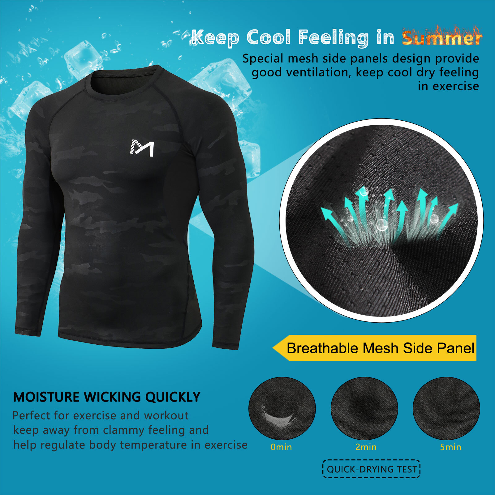 2Pack Men Compression Long Sleeve Shirts Undershirts Workout Gym Sports Running