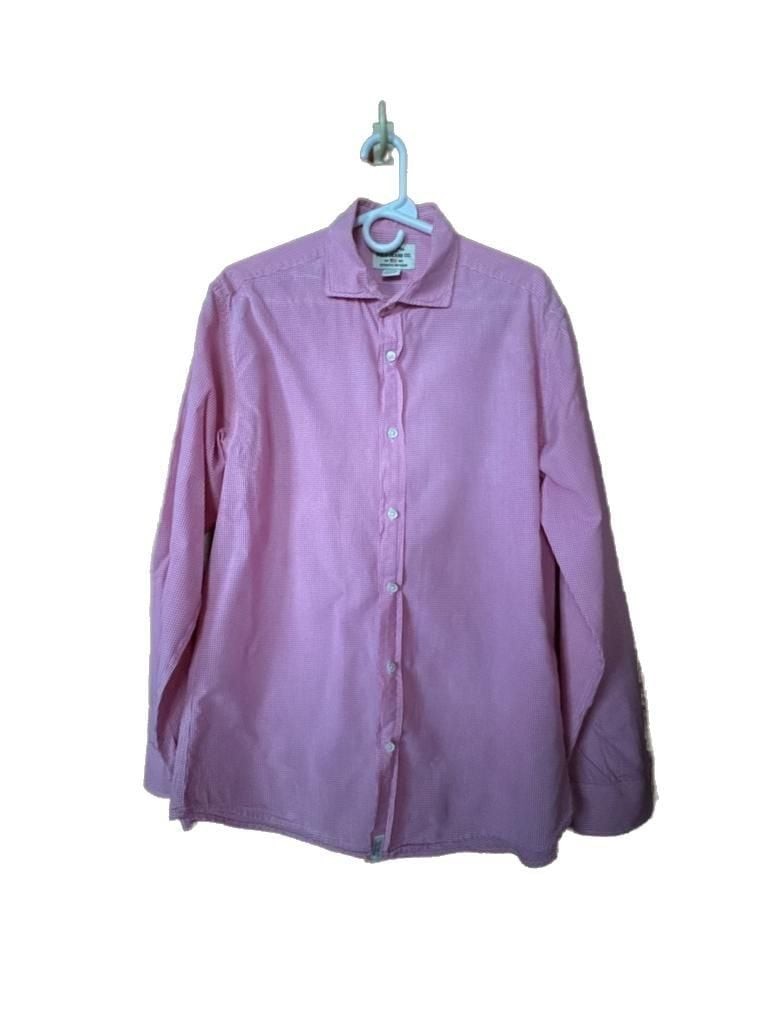 Polo Jeans Co. Ralph Lauren Men’s Pink Gingham Check Button-Down Long Sleeve Shi