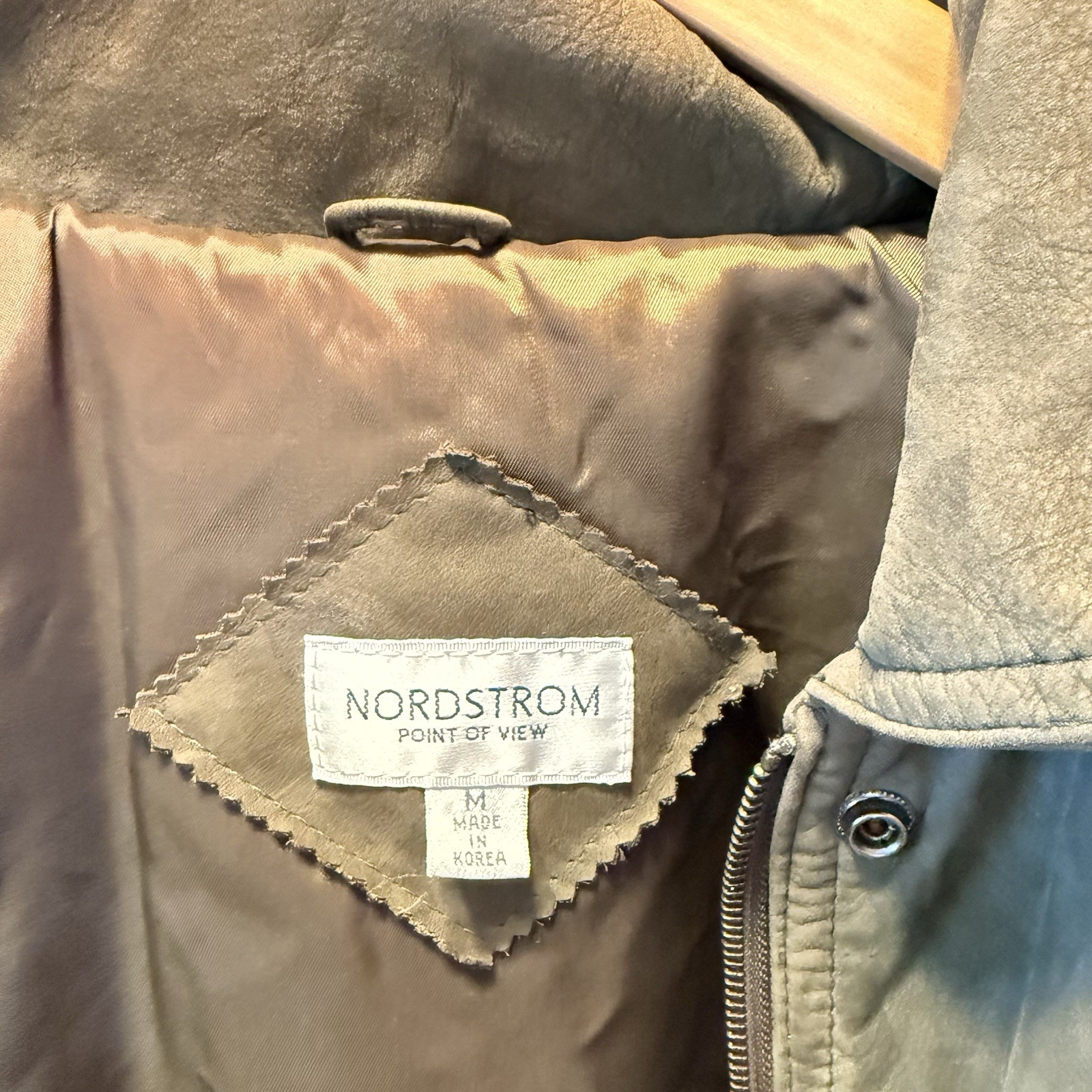 Nordstrom Men’s Brown Leather Hooded Long Overcoat M Button Zip Closure