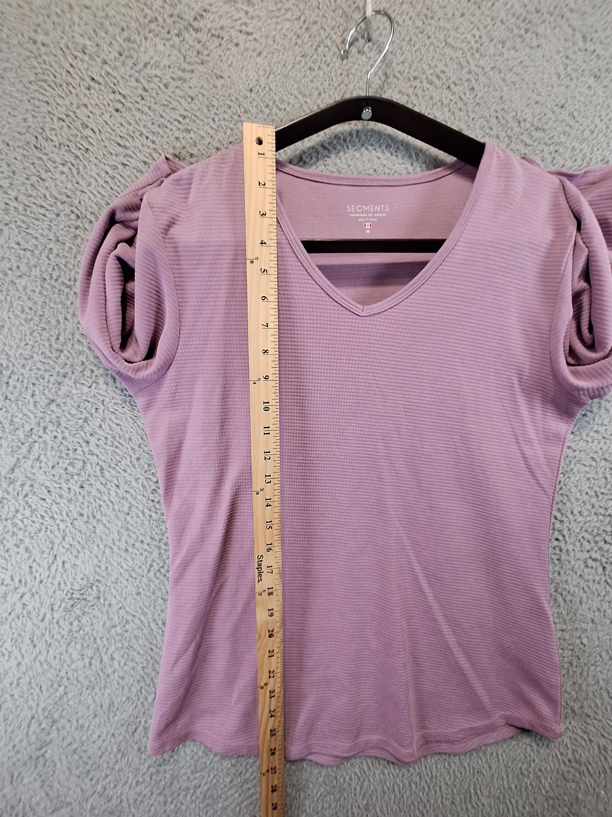 SEG’MENTS Essentials Shirt Womens Medium Purple Tencel Ribbed 3/4 Sleeve V Neck