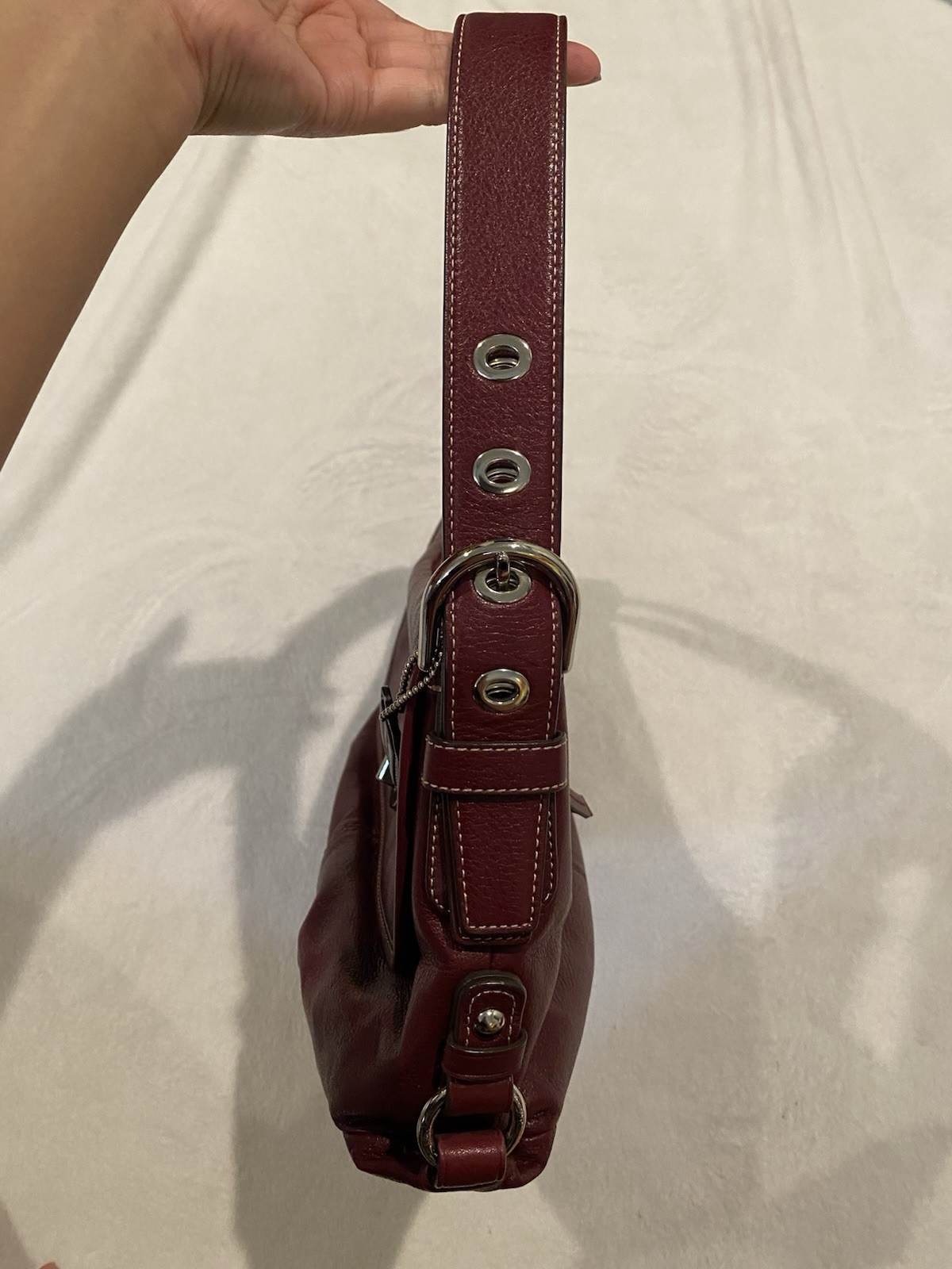 Coach Burgundy Small Crescent Shoulder Bag Turnlock Flap Detachable Strap Zip