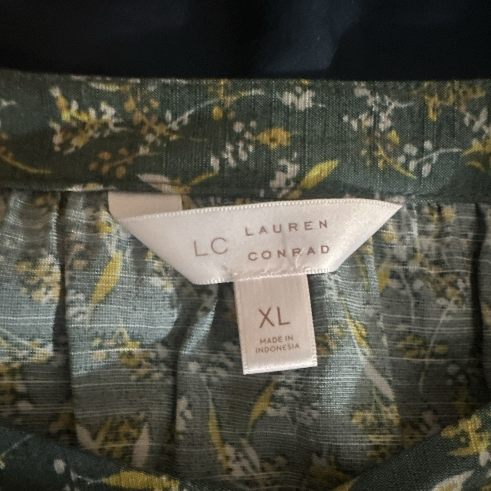 LC Lauren Conrad Womens XL Regular Green Floral 3/4 Sleeve Blouse