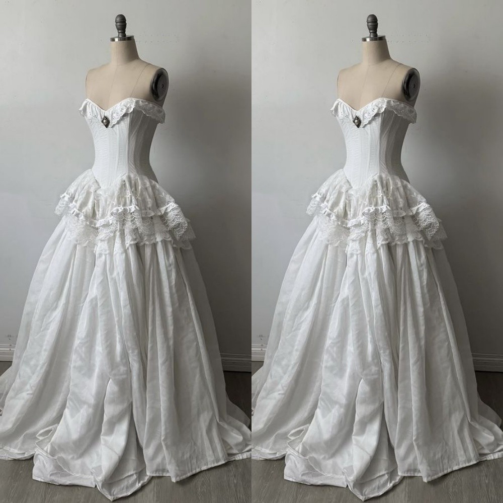 Vintage Wedding Dresses Sleeveless Lace A Line White Ivory Bridal Gowns