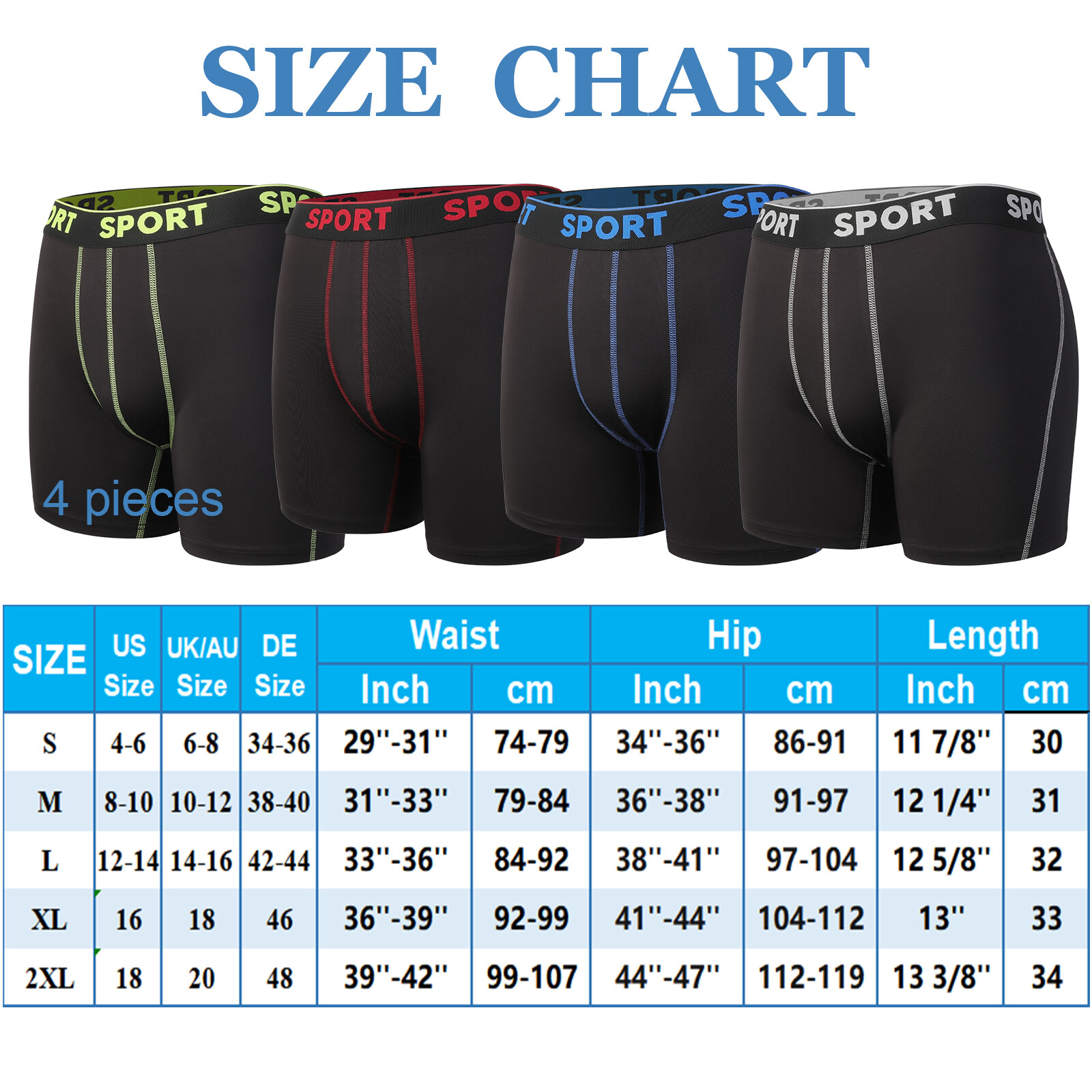 4 PCS Men’s Underwear Soft Boxer Briefs Breathable Comfortable Bamboo Trunks