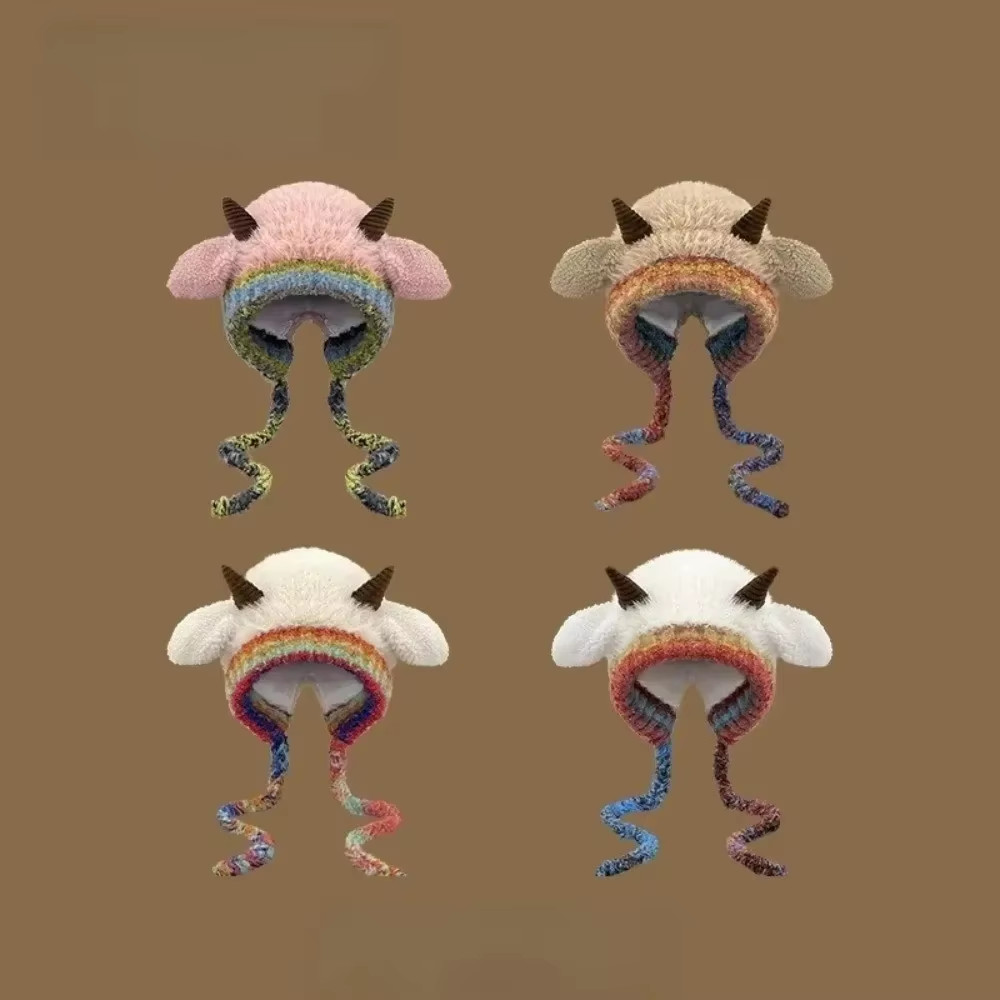 Cute Thick Plush Knitted Hat Girls Winter Warm Ear Protection Beanies Hat Women