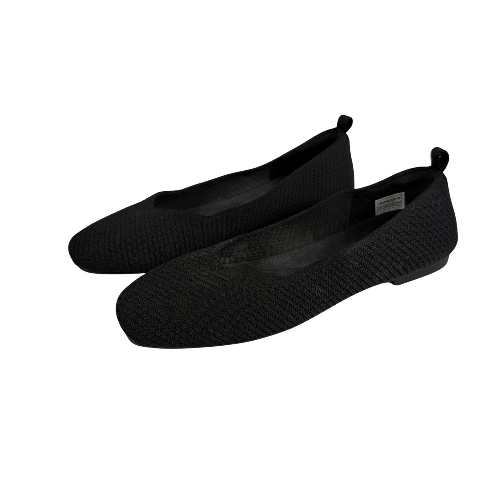 Burudani Black Knit Square Toe Ballet Flats Womens US 10 UK 8 Casual Office