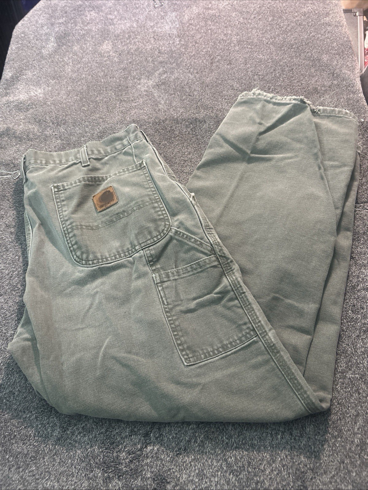Carhartt Carpenter Pants Mens 35×30 Green Canvas B11 MOS Hammer Loop Distressed