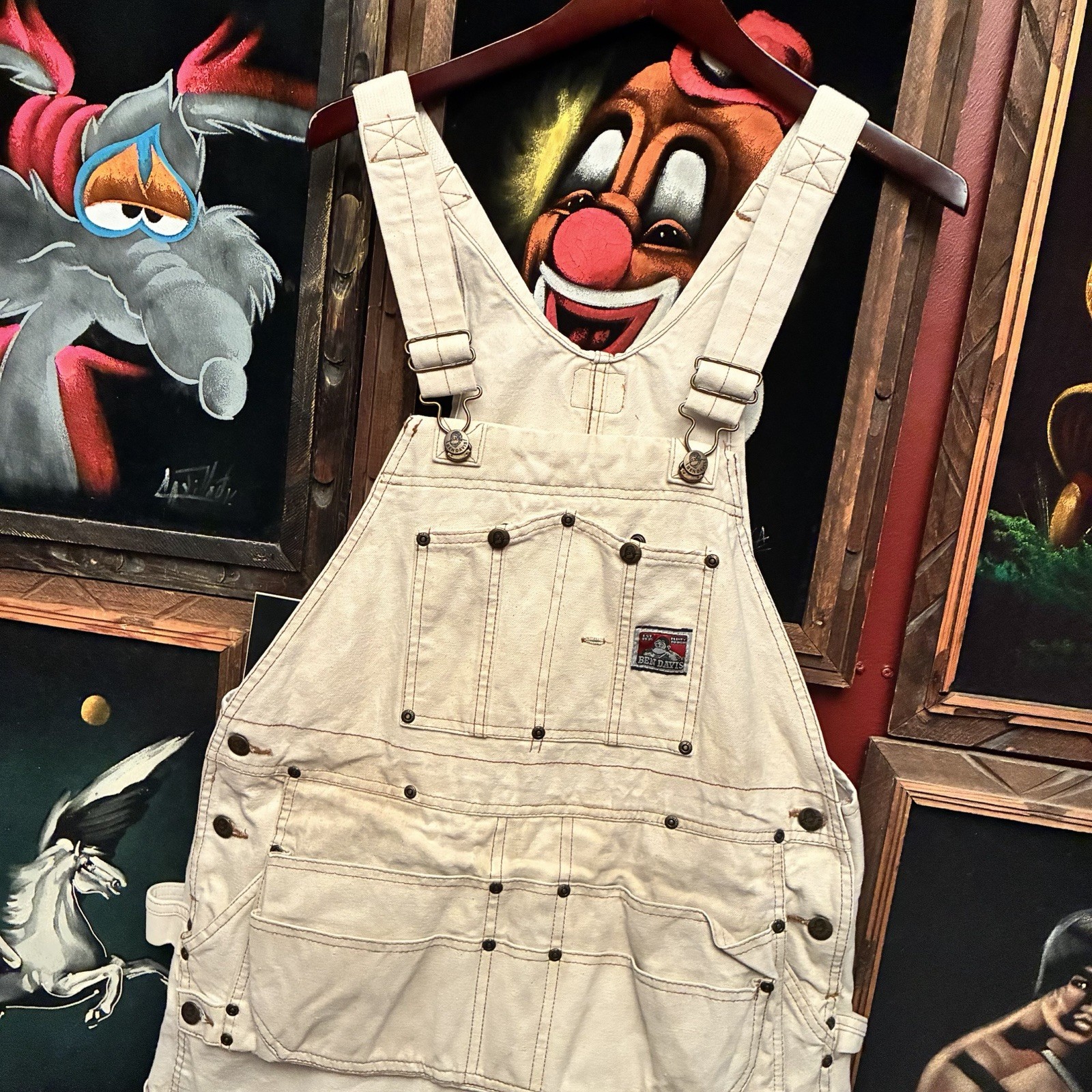 Vintage Ben Davis Distressed Double Knee Carpenter Work Wear Bib Overalls Sz 36