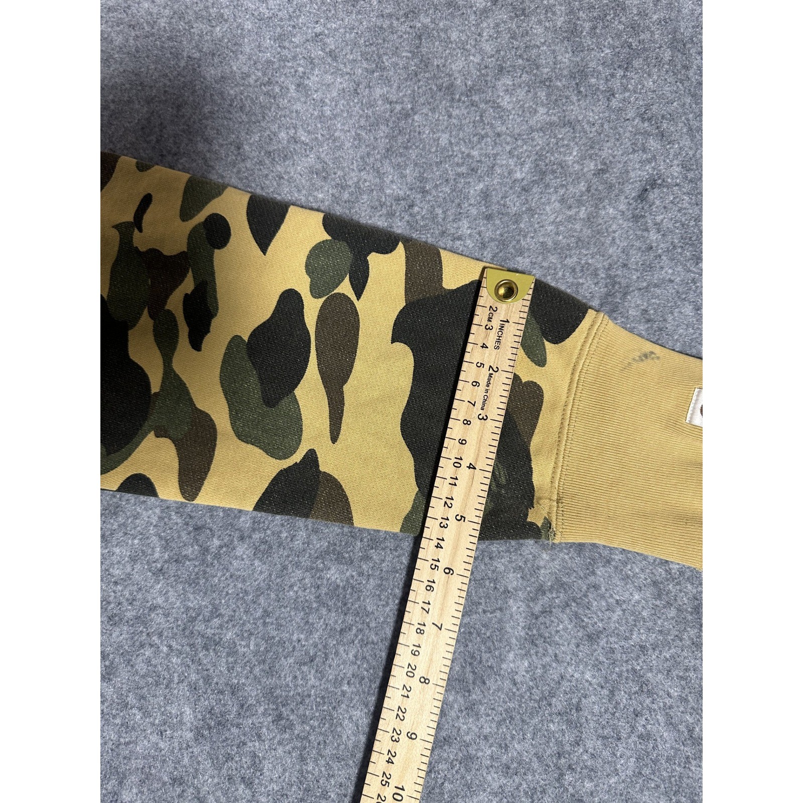 A Bathing Ape Shark Full-Zip Hoodie Medium Yellow Camo Cotton Frayed Hem
