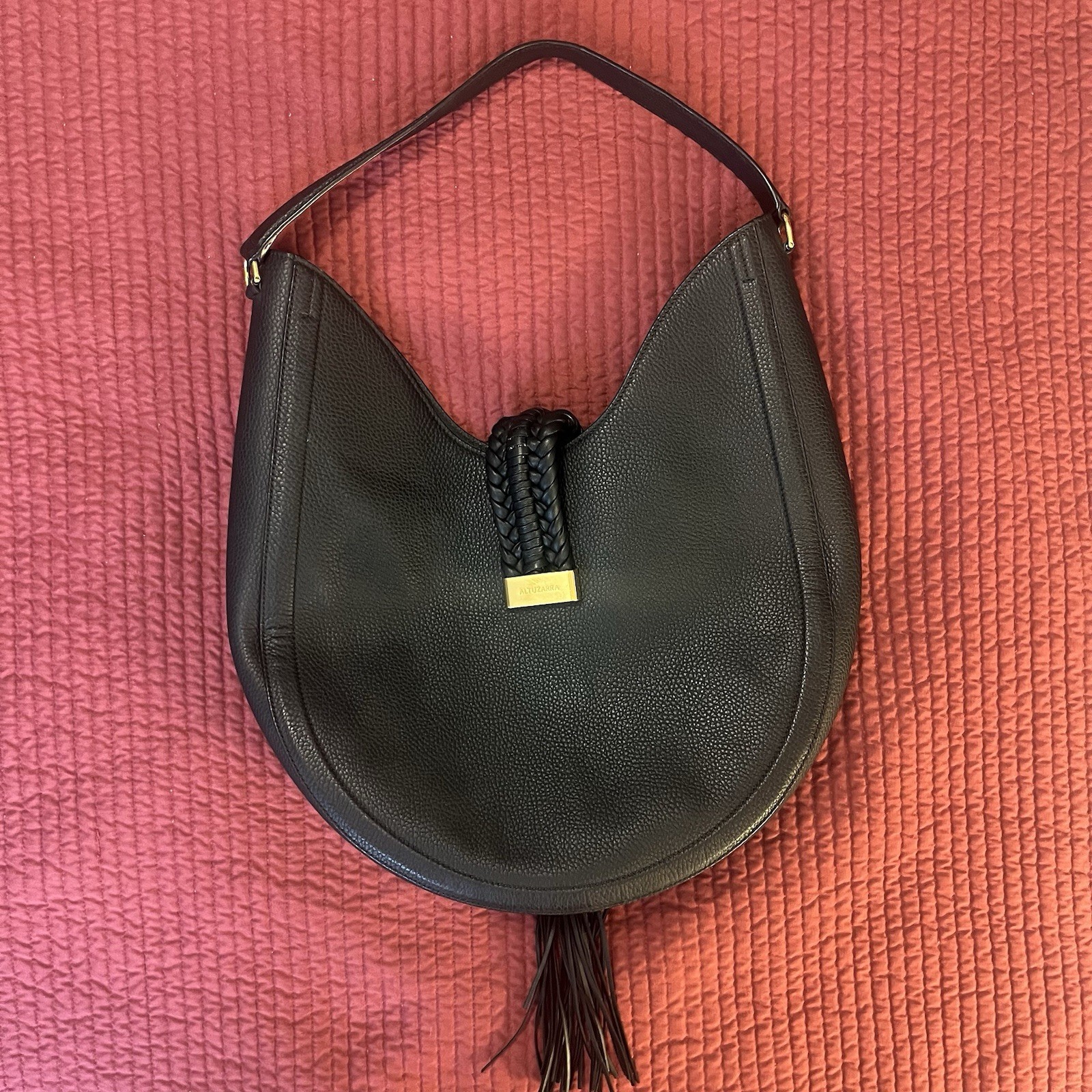 Altuzarra Ghianda Large Black Grained Pebble Leather Crossbody Knot Saddle Bag